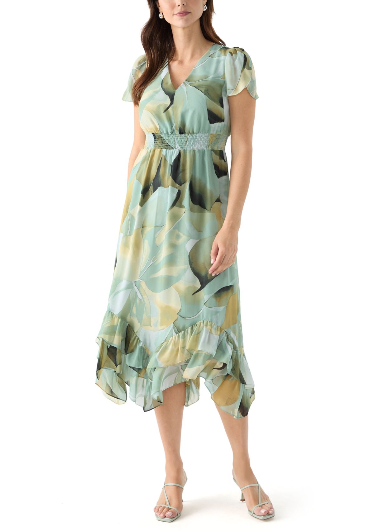 Womens Asymmetrical Hem Printed Dress 