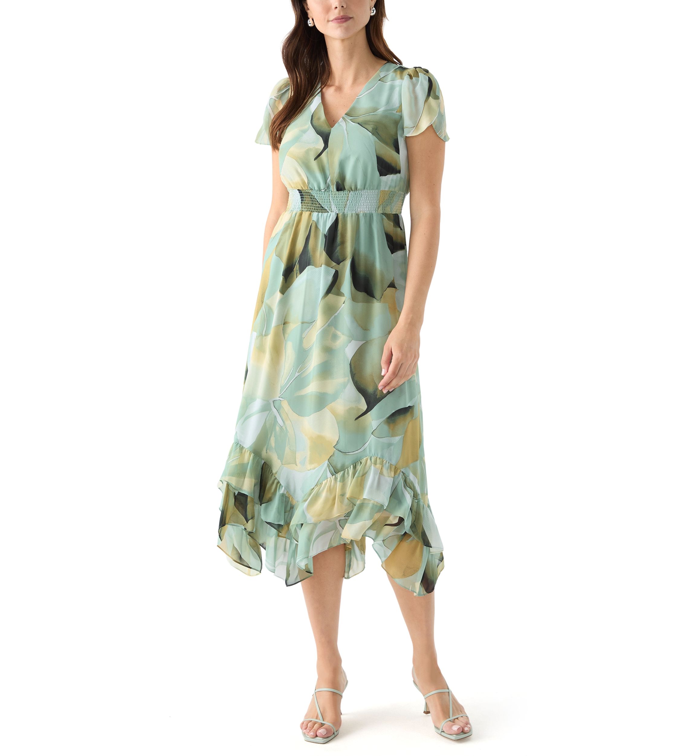 Womens Asymmetrical Hem Printed Dress 