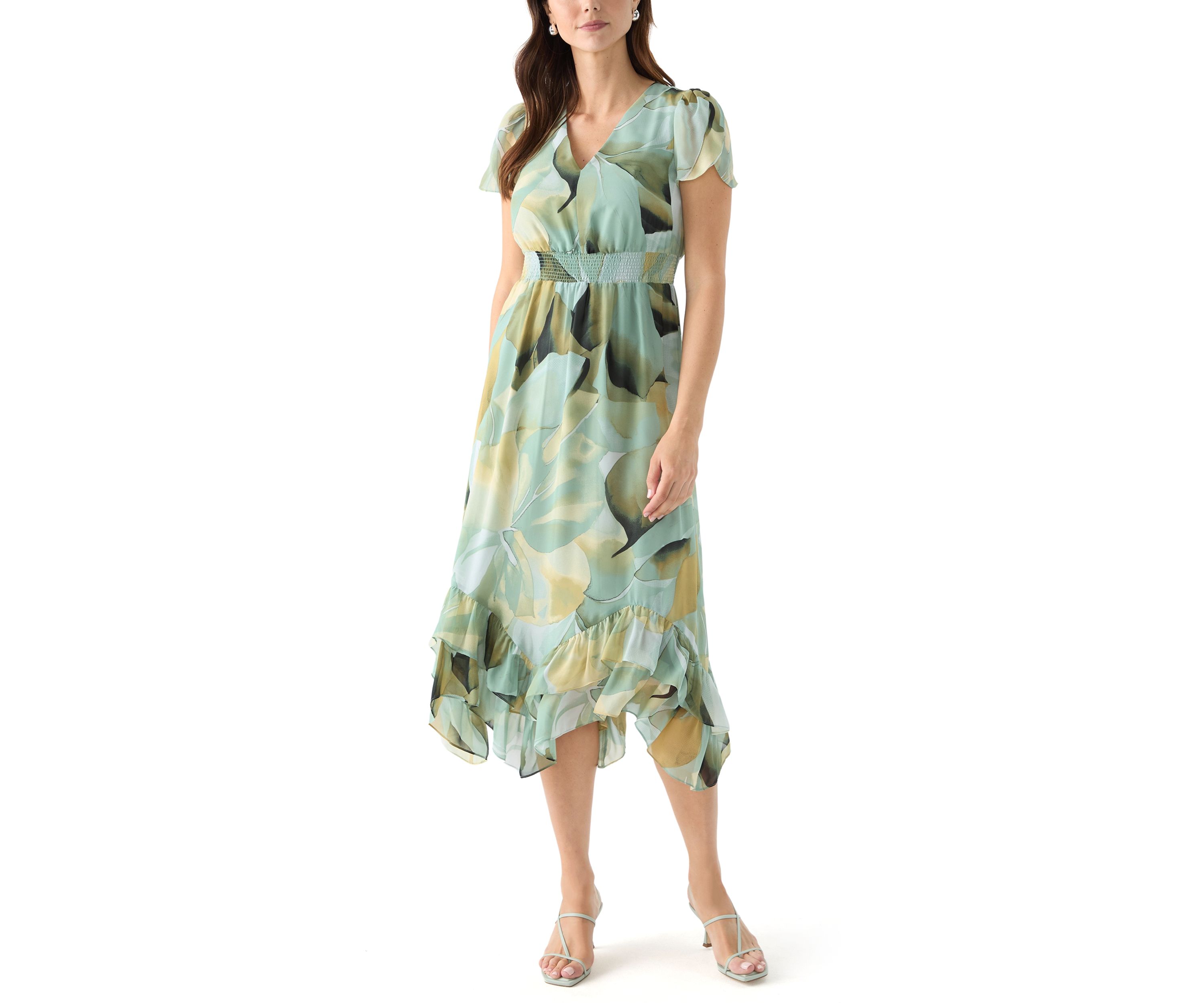 Womens Asymmetrical Hem Printed Dress 
