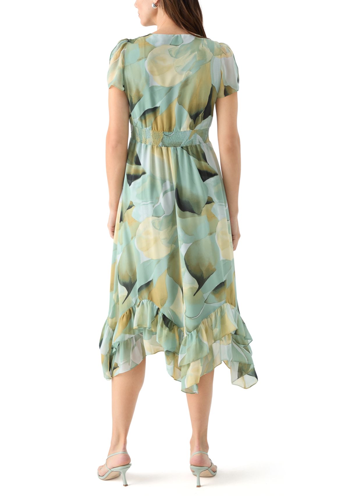 Womens Asymmetrical Hem Printed Dress 