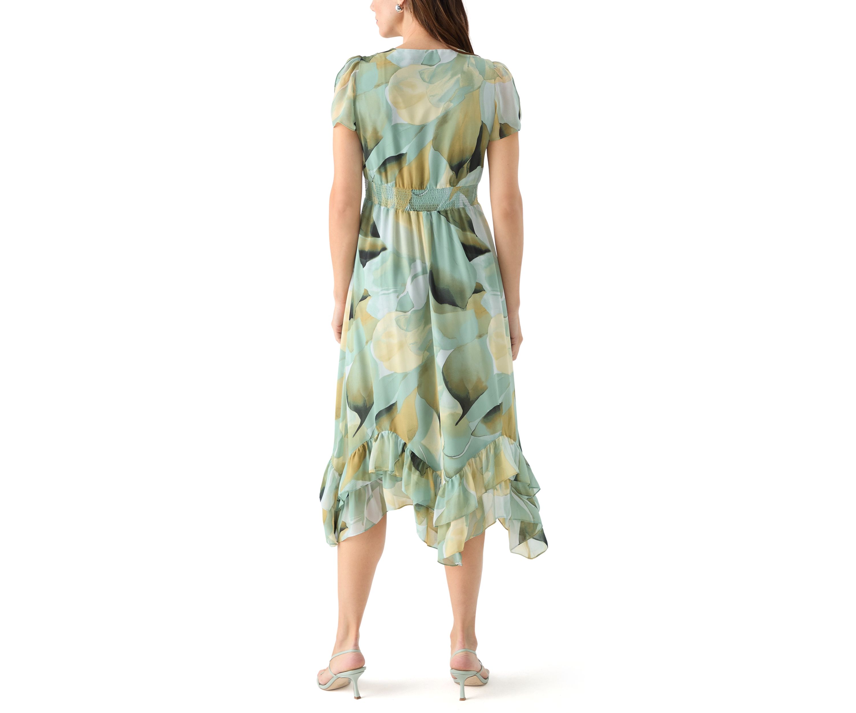 Womens Asymmetrical Hem Printed Dress 