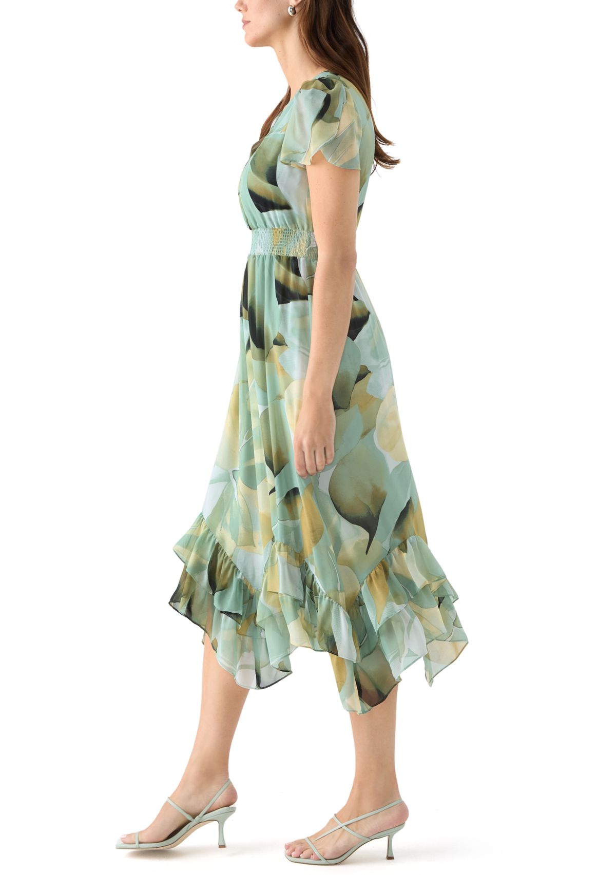 Womens Asymmetrical Hem Printed Dress 