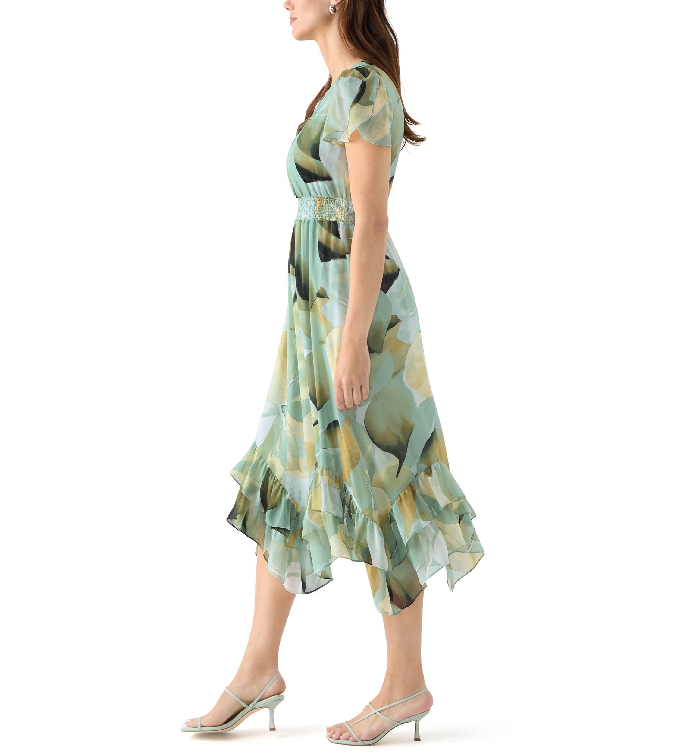 Womens Asymmetrical Hem Printed Dress 