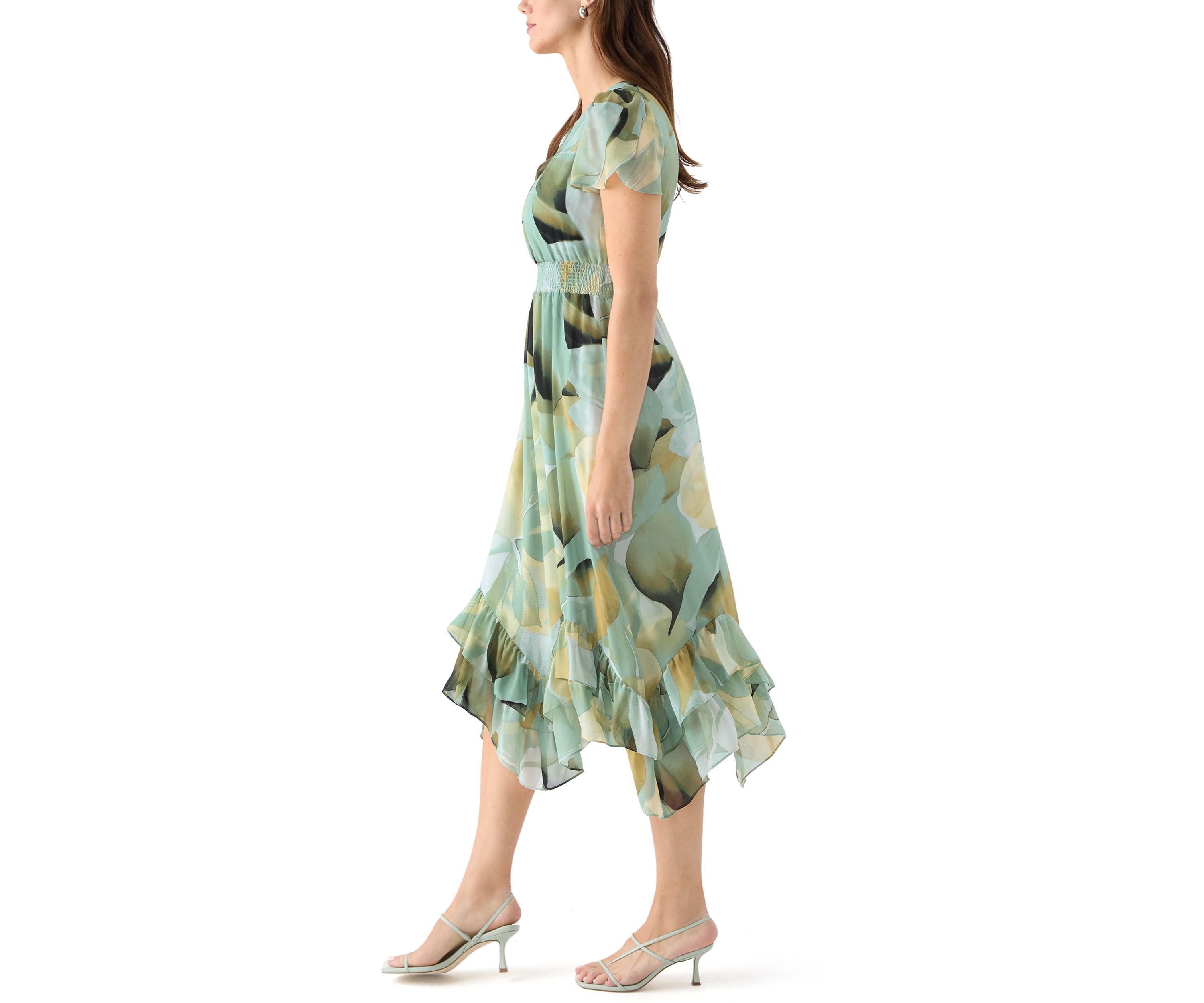 Womens Asymmetrical Hem Printed Dress 