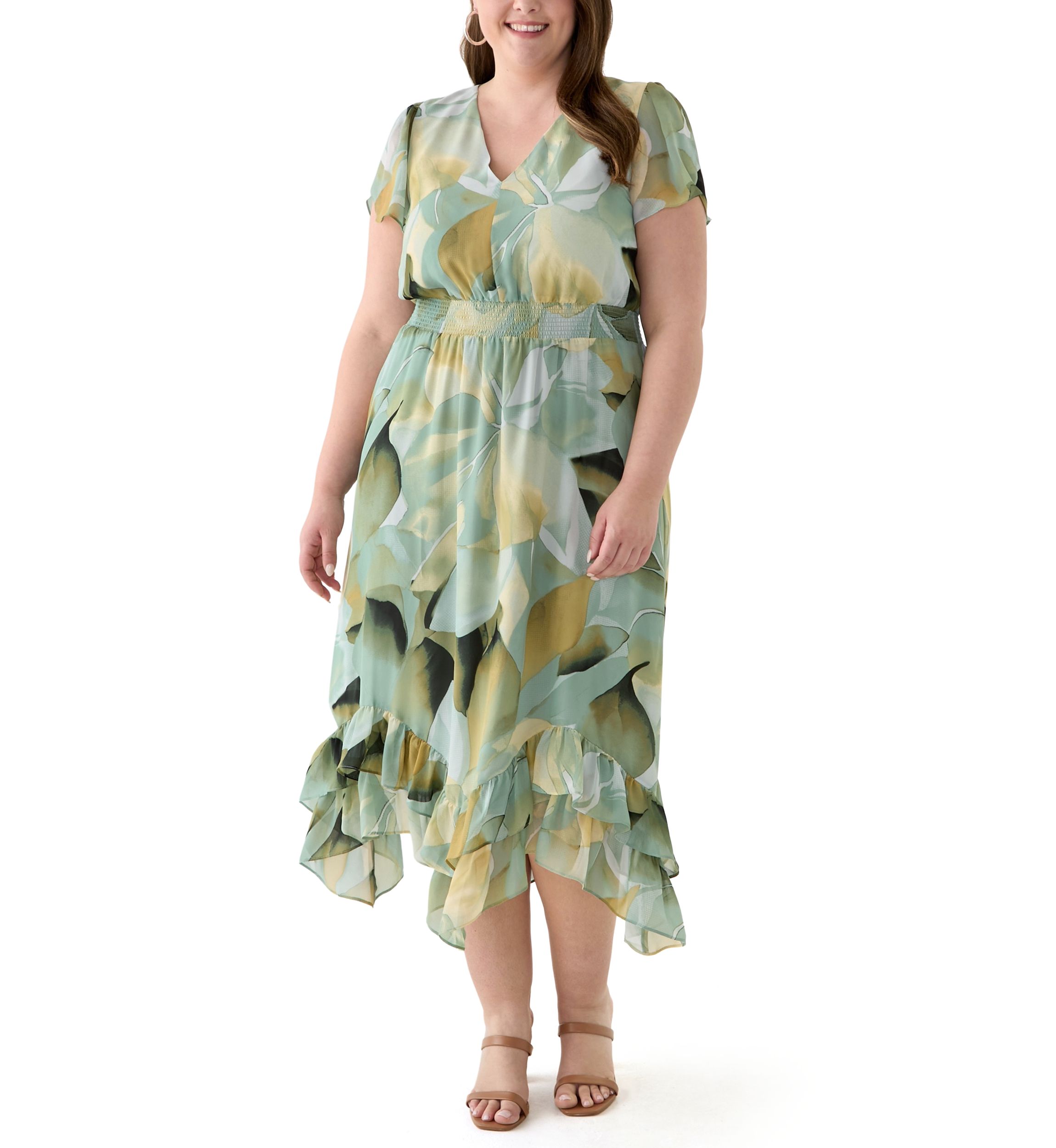 Plus Size Asymmetrical Hem Tea Length Dress