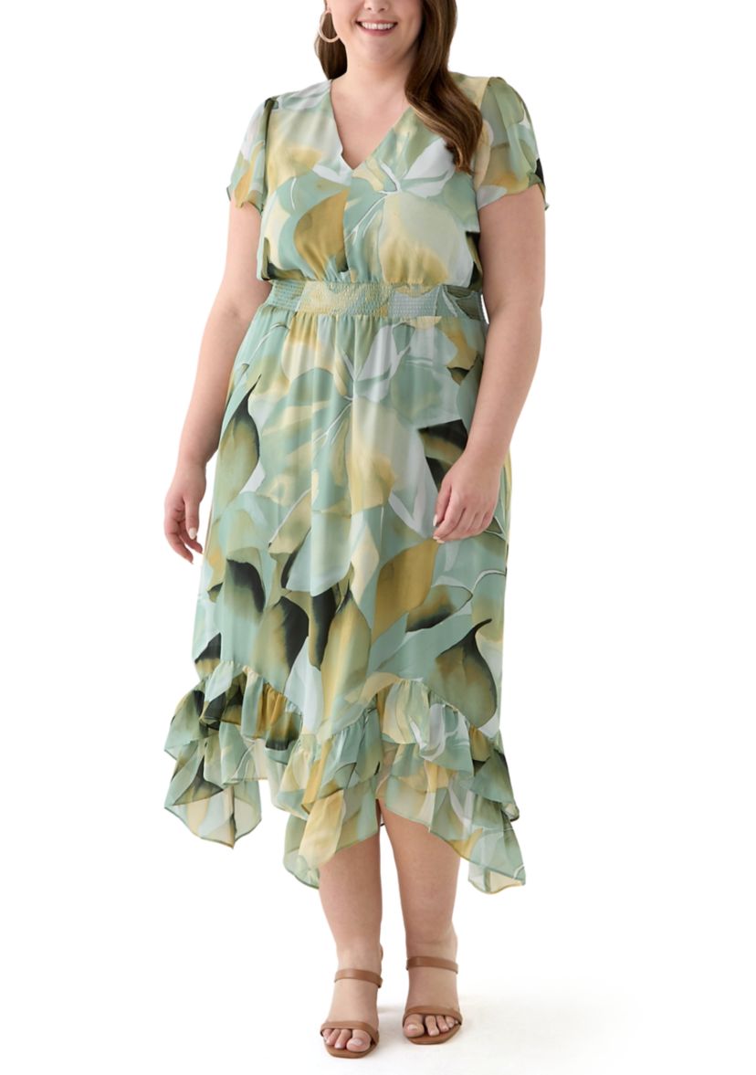 Plus Size Asymmetrical Hem Tea Length Dress