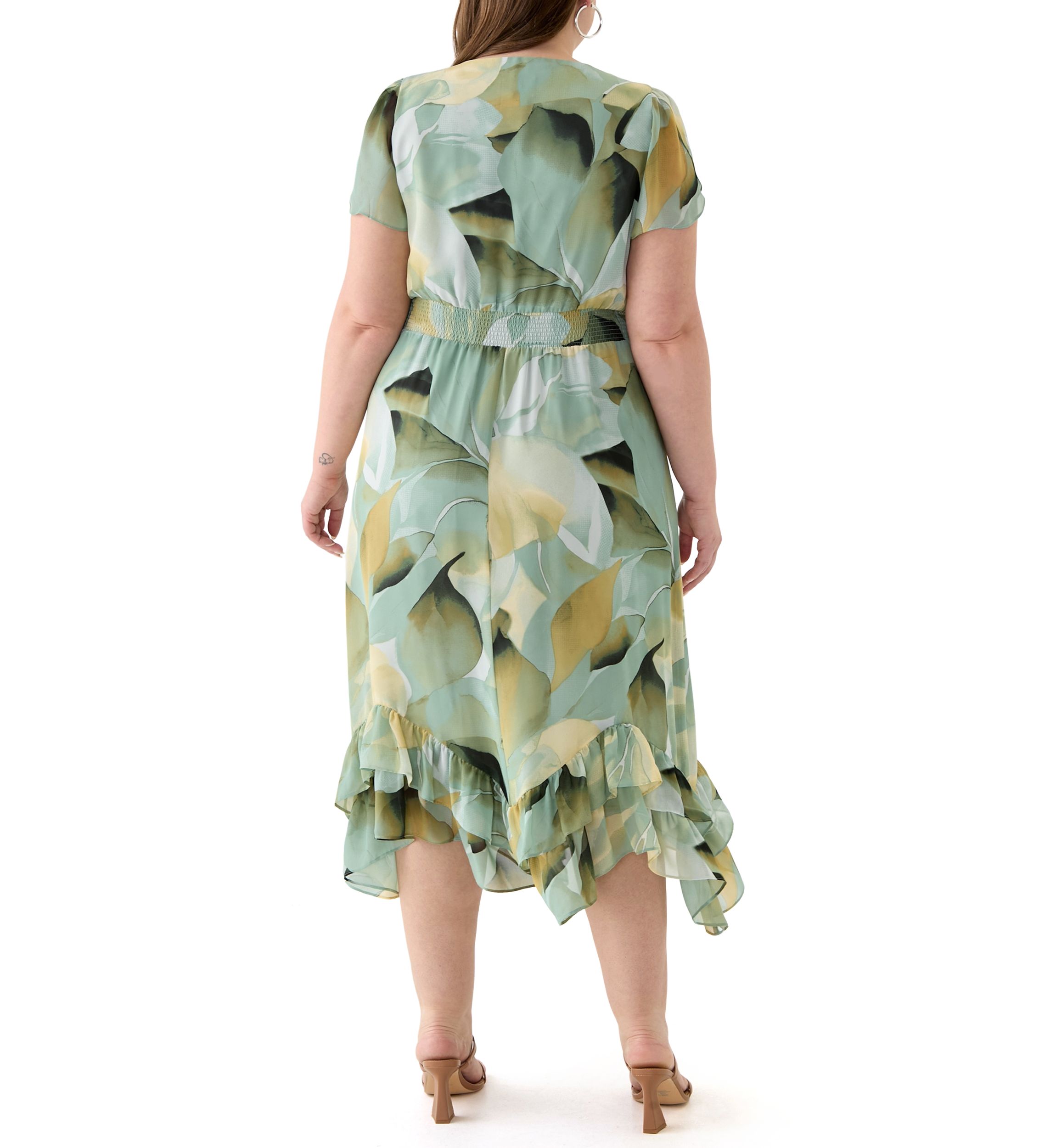 Plus Size Asymmetrical Hem Tea Length Dress