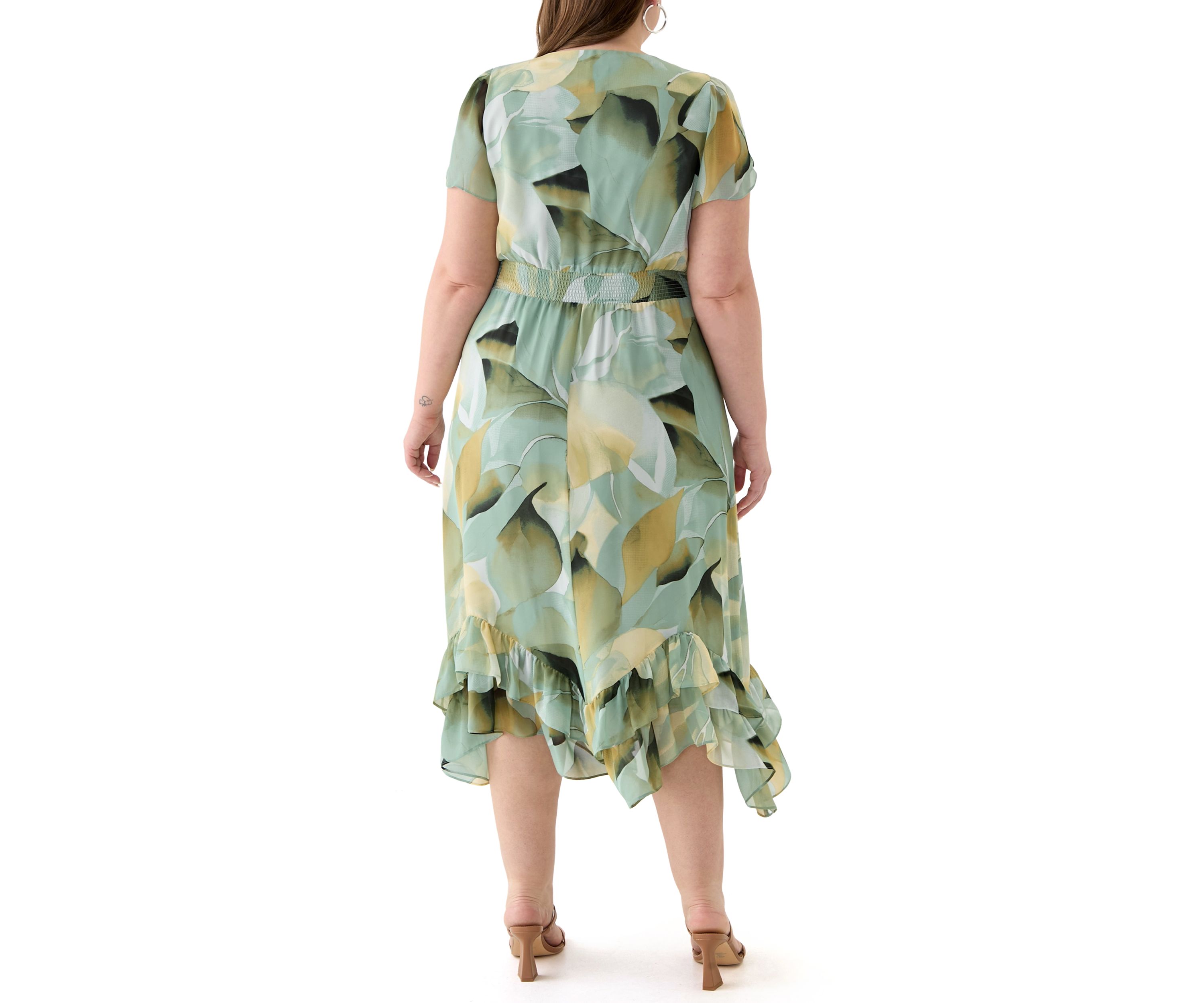 Plus Size Asymmetrical Hem Tea Length Dress