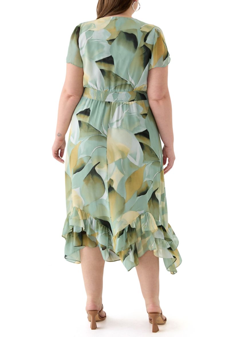 Plus Size Asymmetrical Hem Tea Length Dress