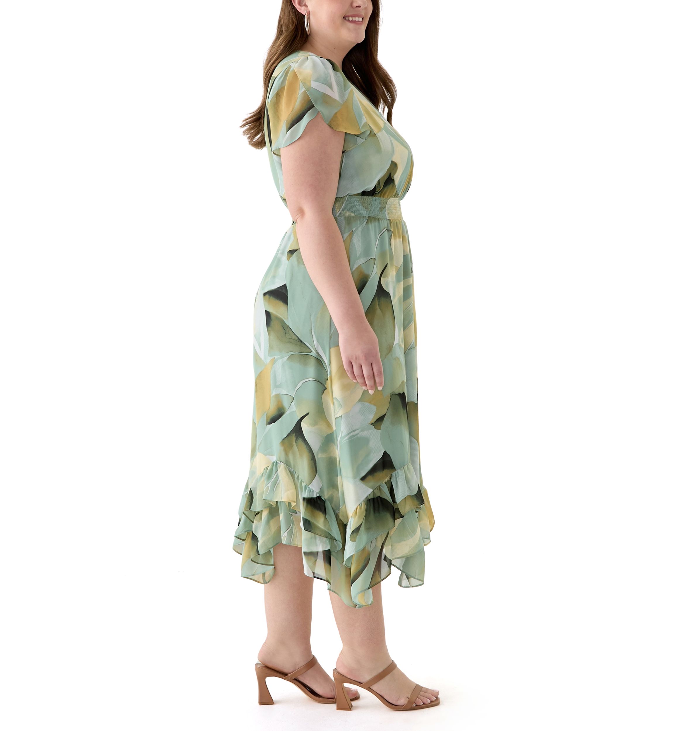 Plus Size Asymmetrical Hem Tea Length Dress