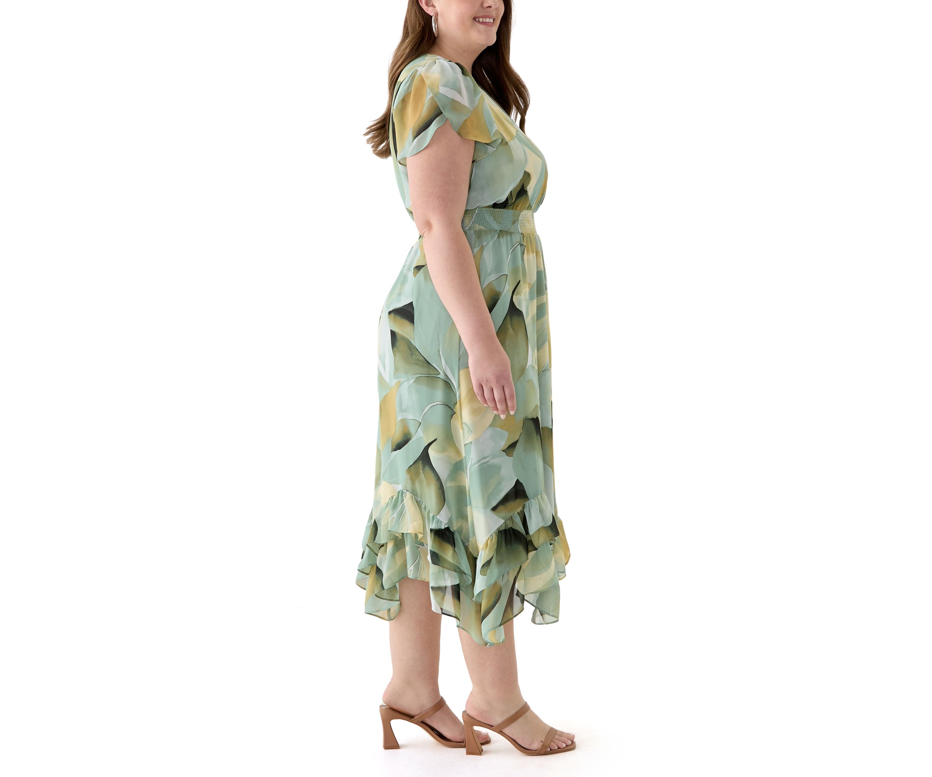 Plus Size Asymmetrical Hem Tea Length Dress