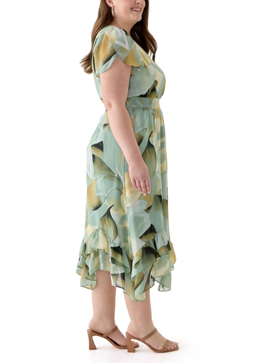 Plus Size Asymmetrical Hem Tea Length Dress