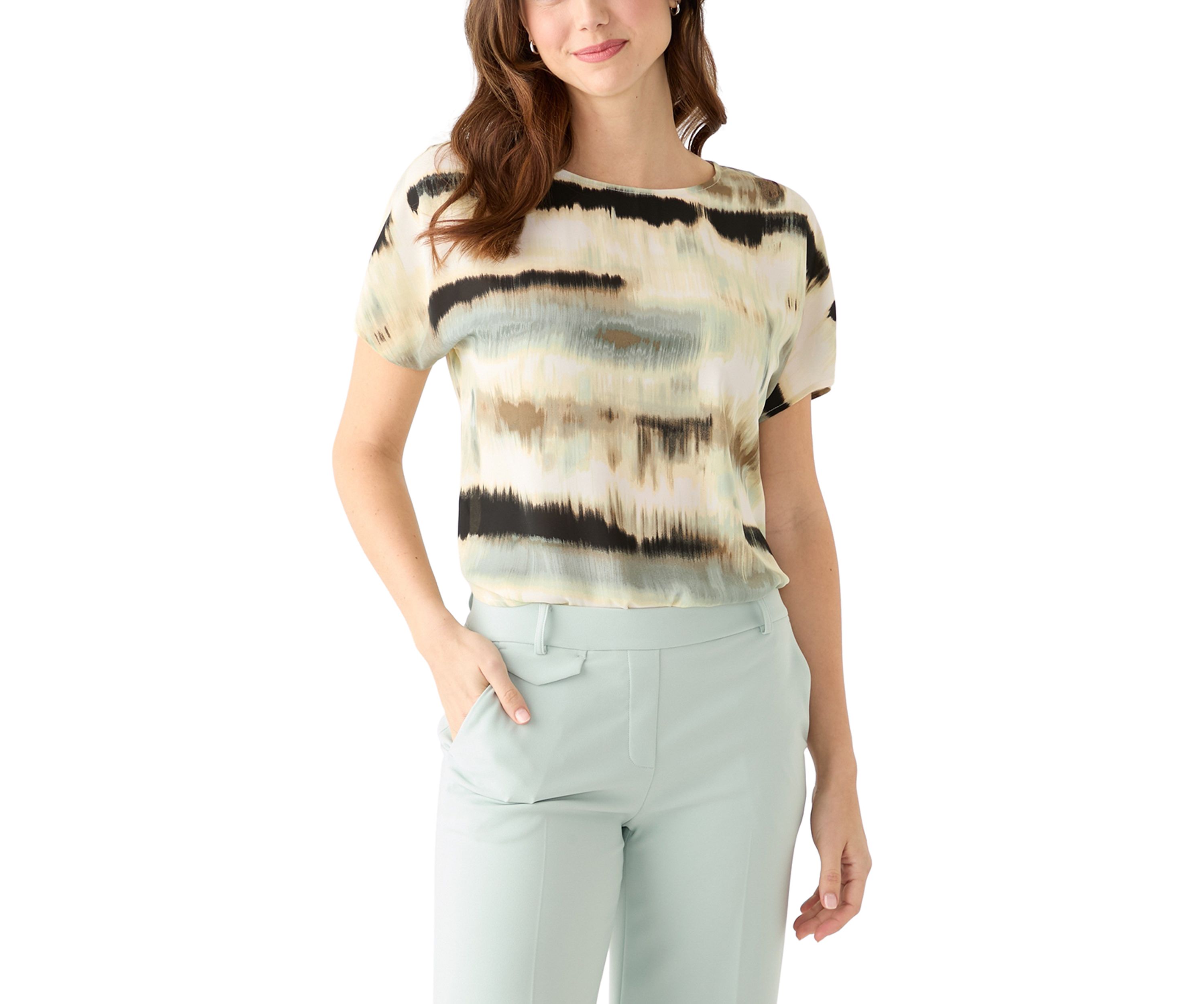 Womens Printed Boat Neck Blouse
