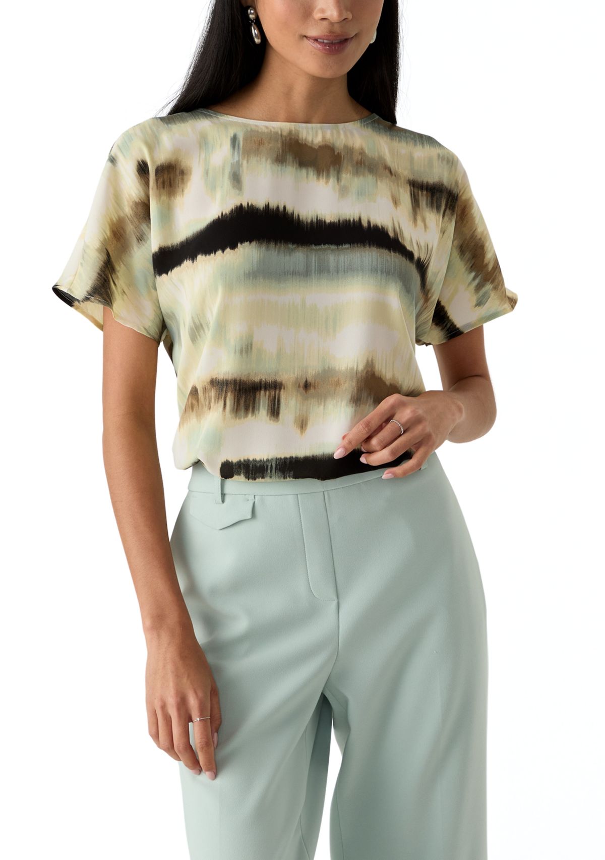 Petite Boat Neck Printed Blouse