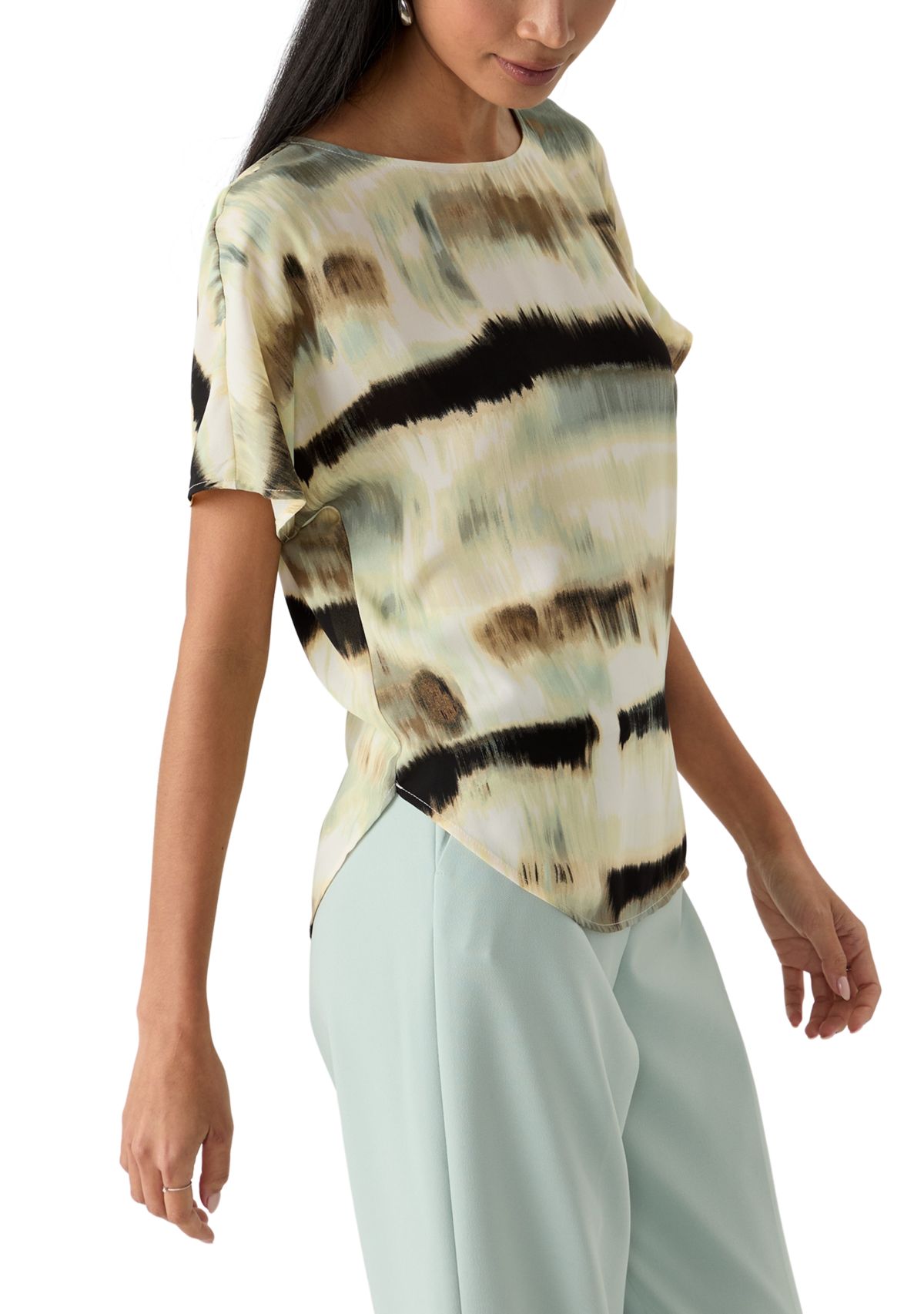 Petite Boat Neck Printed Blouse