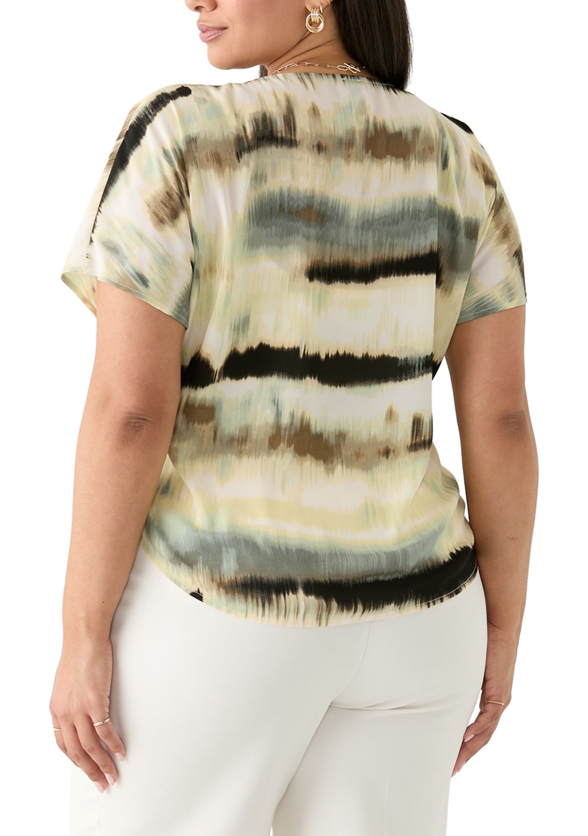 Plus Size Dolman Sleeve Boat Neck Printed Top 