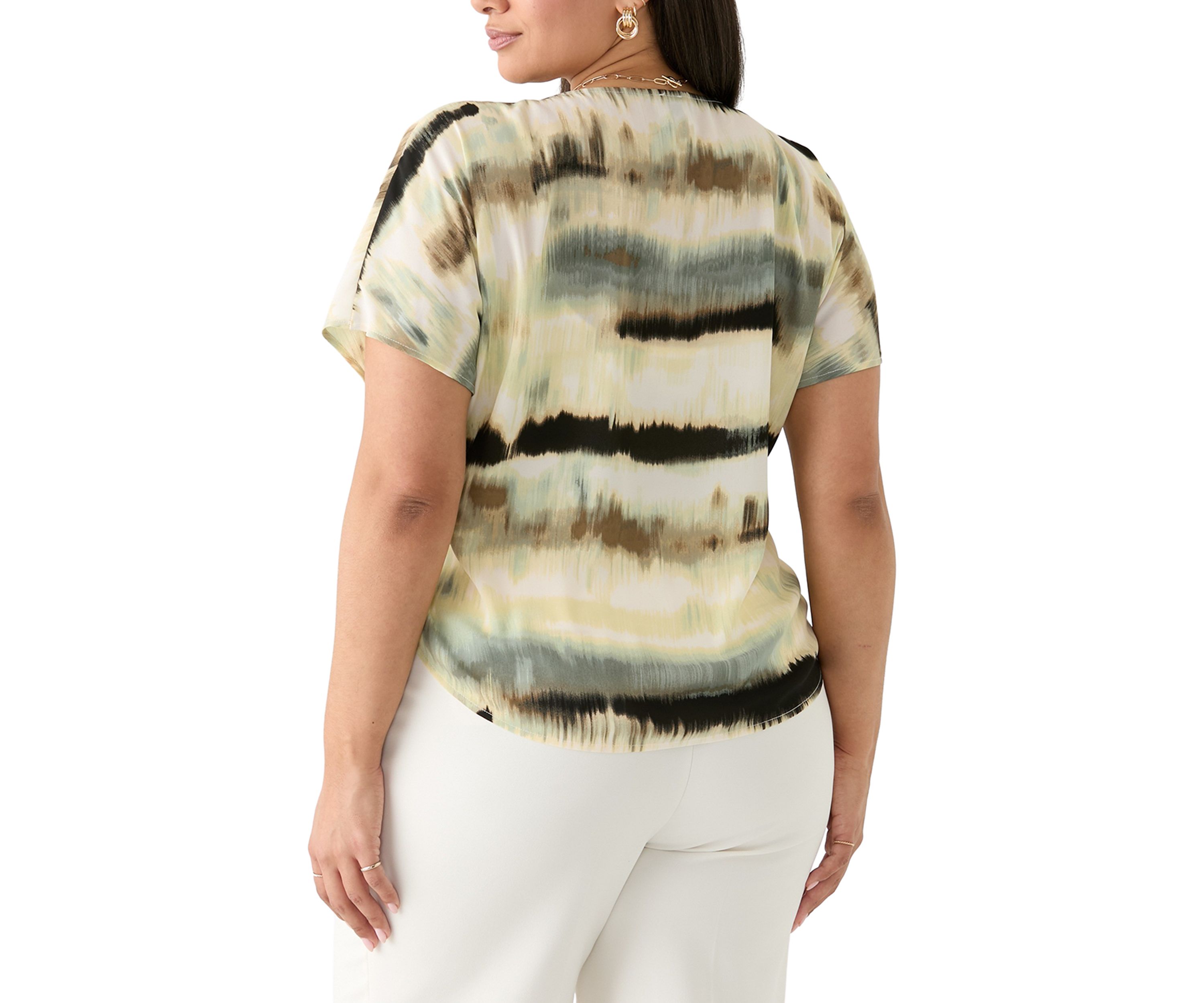 Plus Size Dolman Sleeve Boat Neck Printed Top 