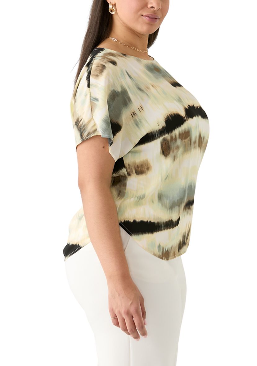 Plus Size Dolman Sleeve Boat Neck Printed Top 