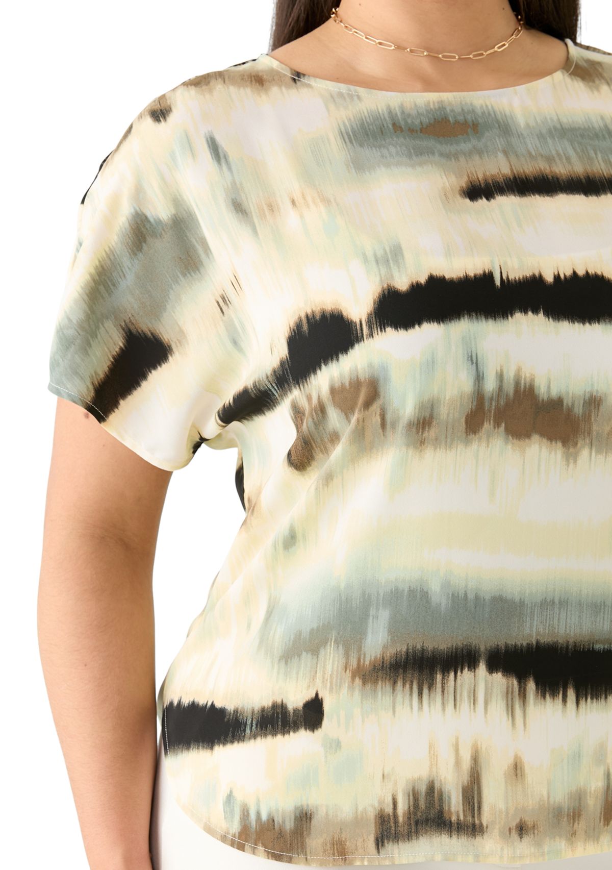 Plus Size Dolman Sleeve Boat Neck Printed Top 