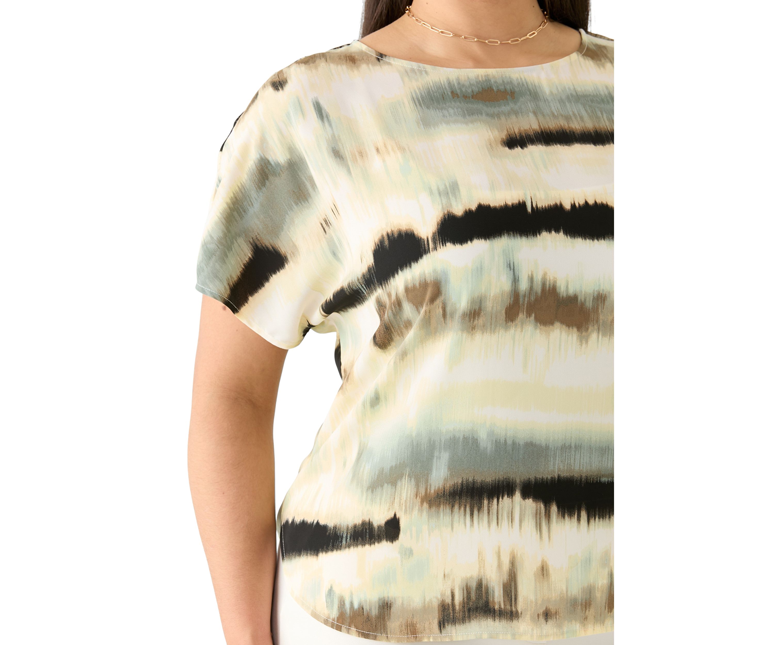 Plus Size Dolman Sleeve Boat Neck Printed Top 