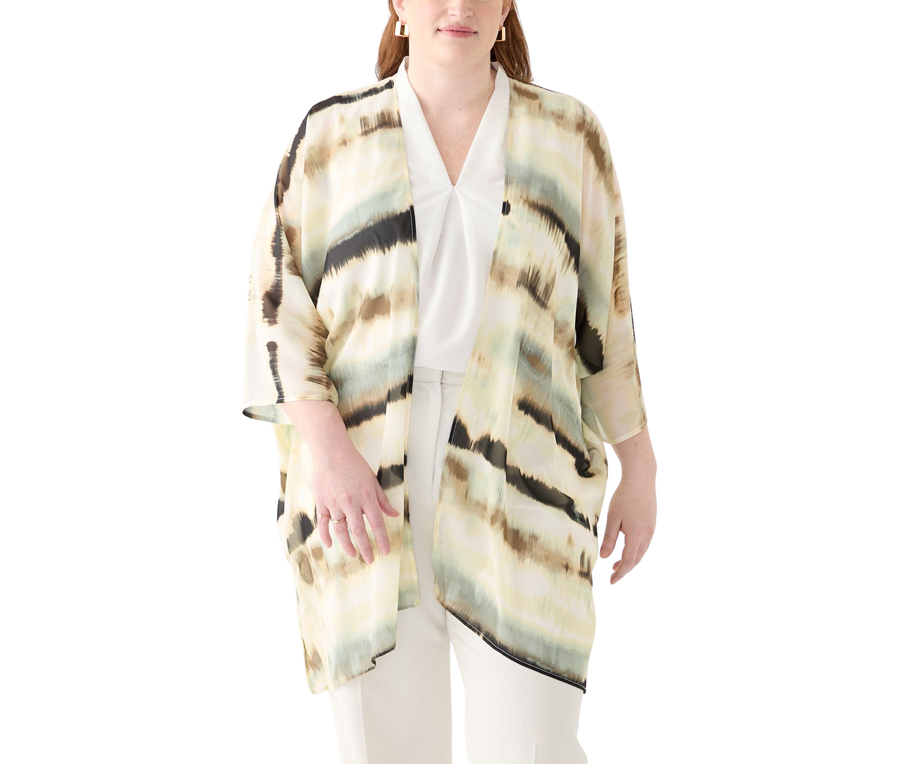 Plus Size Printed Oversized Sheer Cardigan
