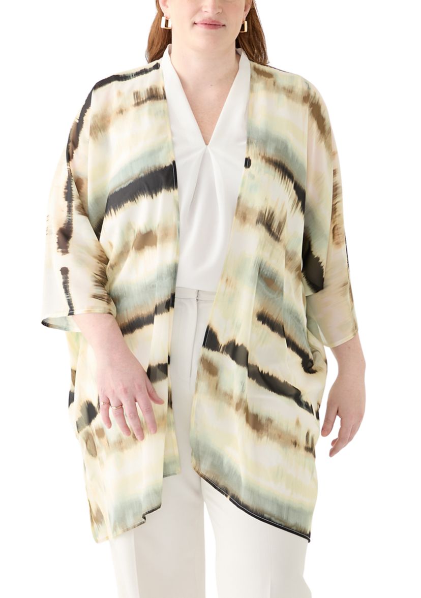 Plus Size Printed Oversized Sheer Cardigan