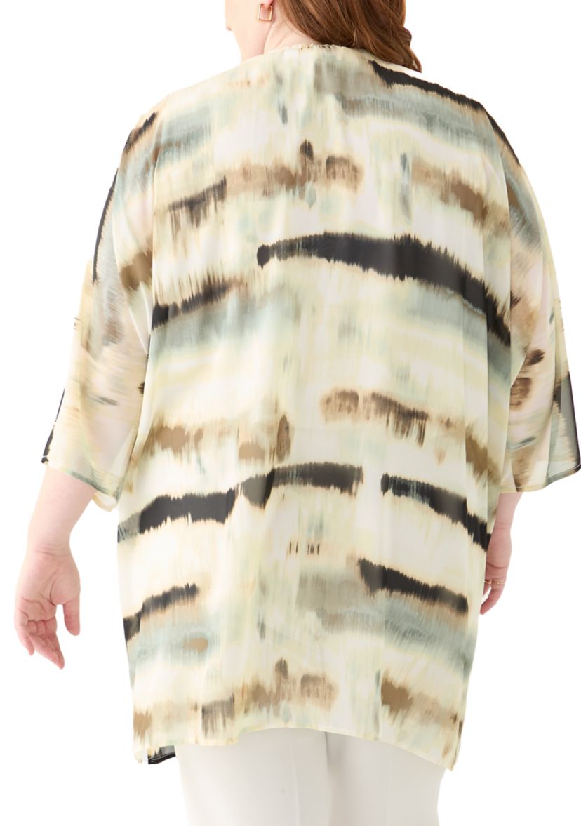 Plus Size Printed Oversized Sheer Cardigan