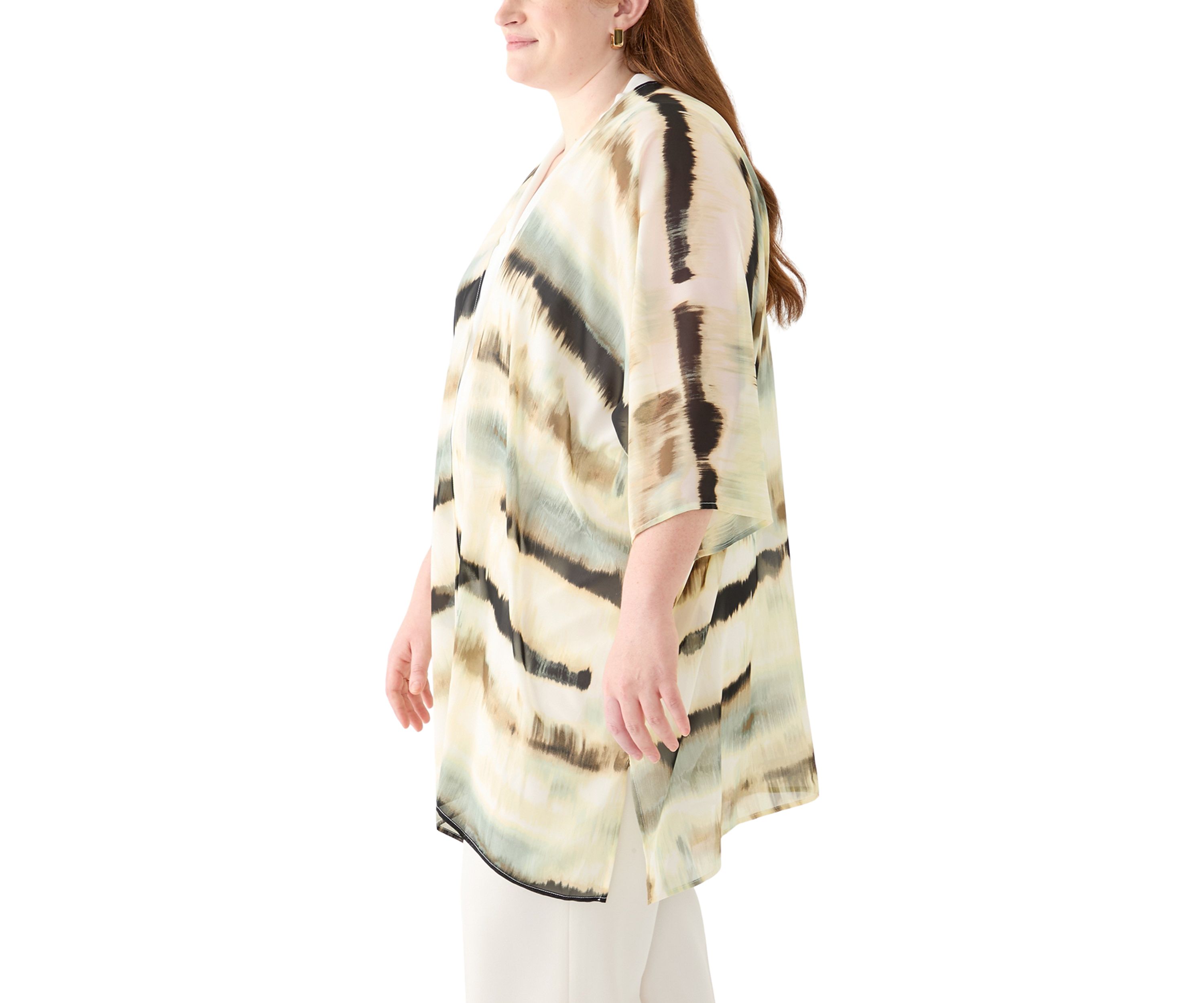 Plus Size Printed Oversized Sheer Cardigan
