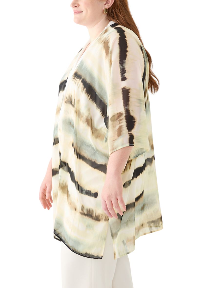 Plus Size Printed Oversized Sheer Cardigan