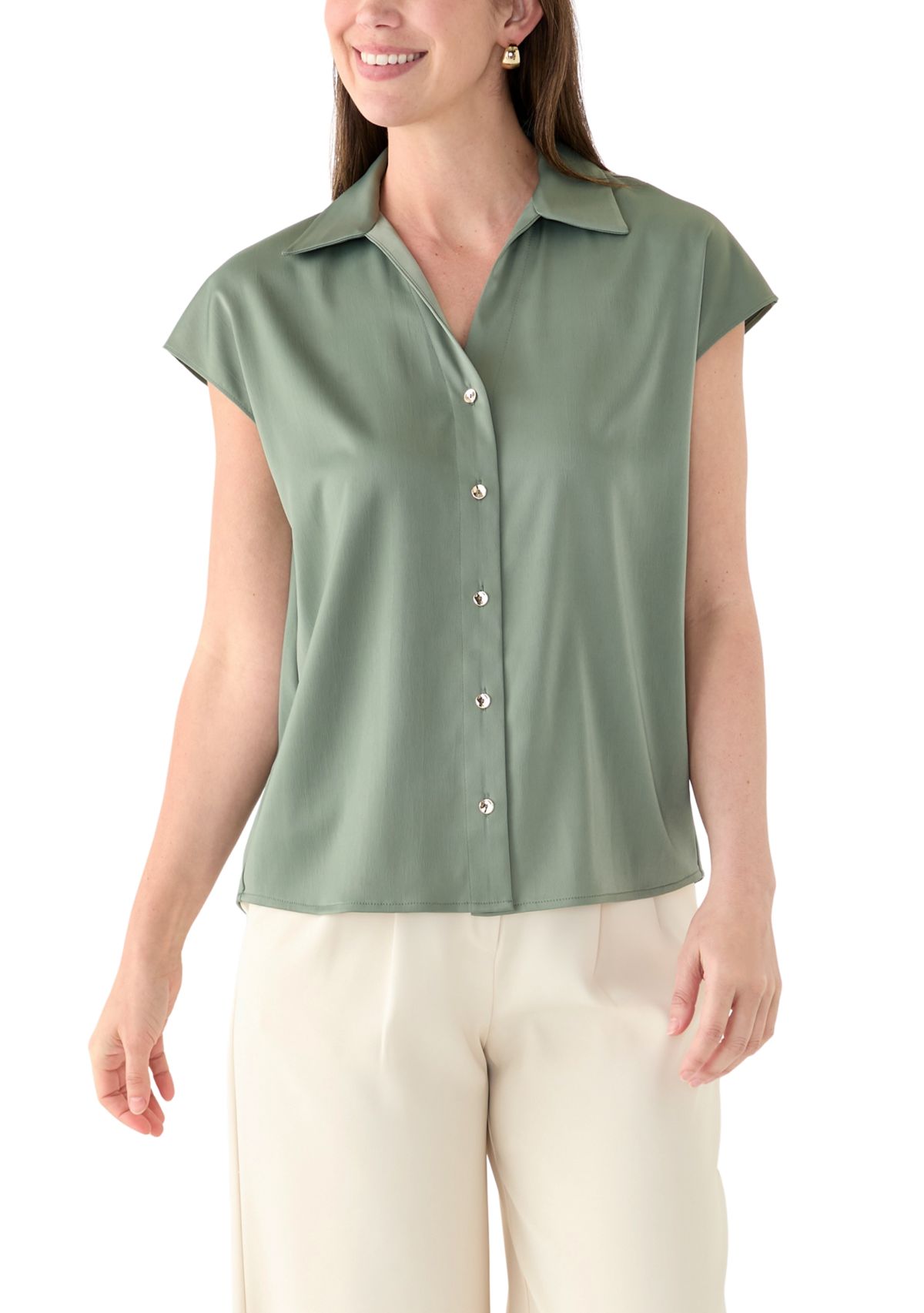 Womens Short Sleeve V-Neck Blouse