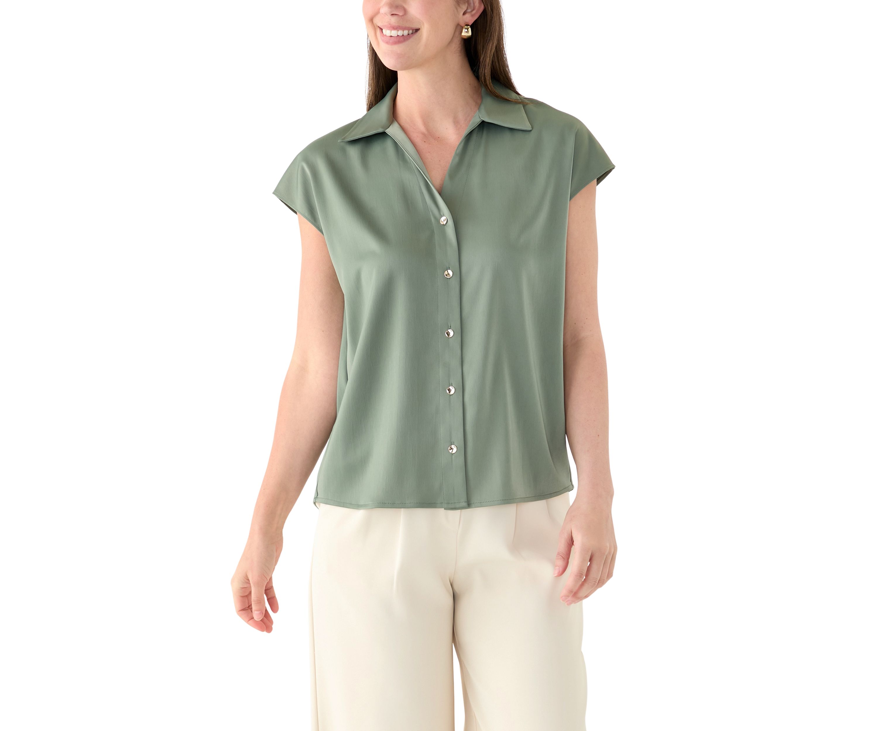 Womens Short Sleeve V-Neck Blouse