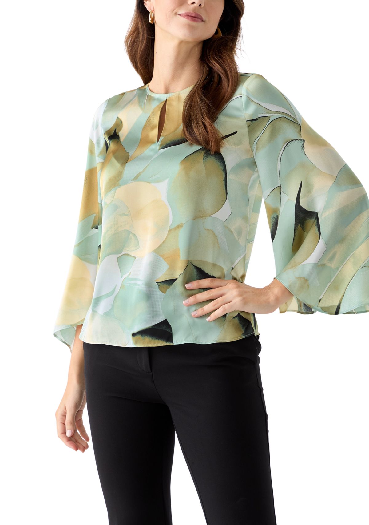 Womens Printed Flare Sleeve Blouse