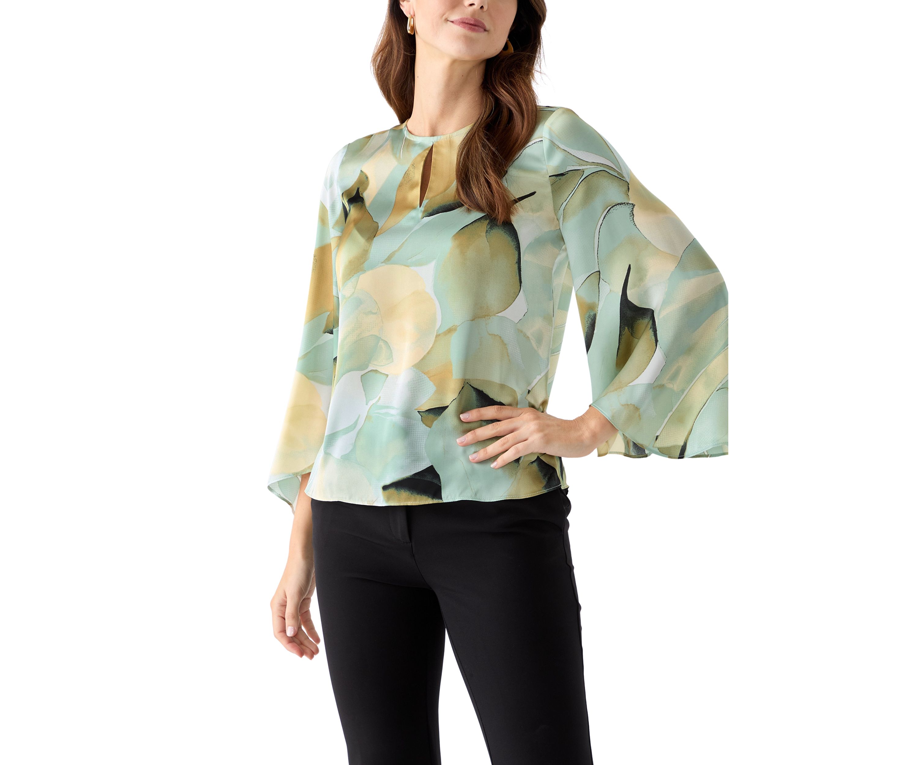 Womens Printed Flare Sleeve Blouse
