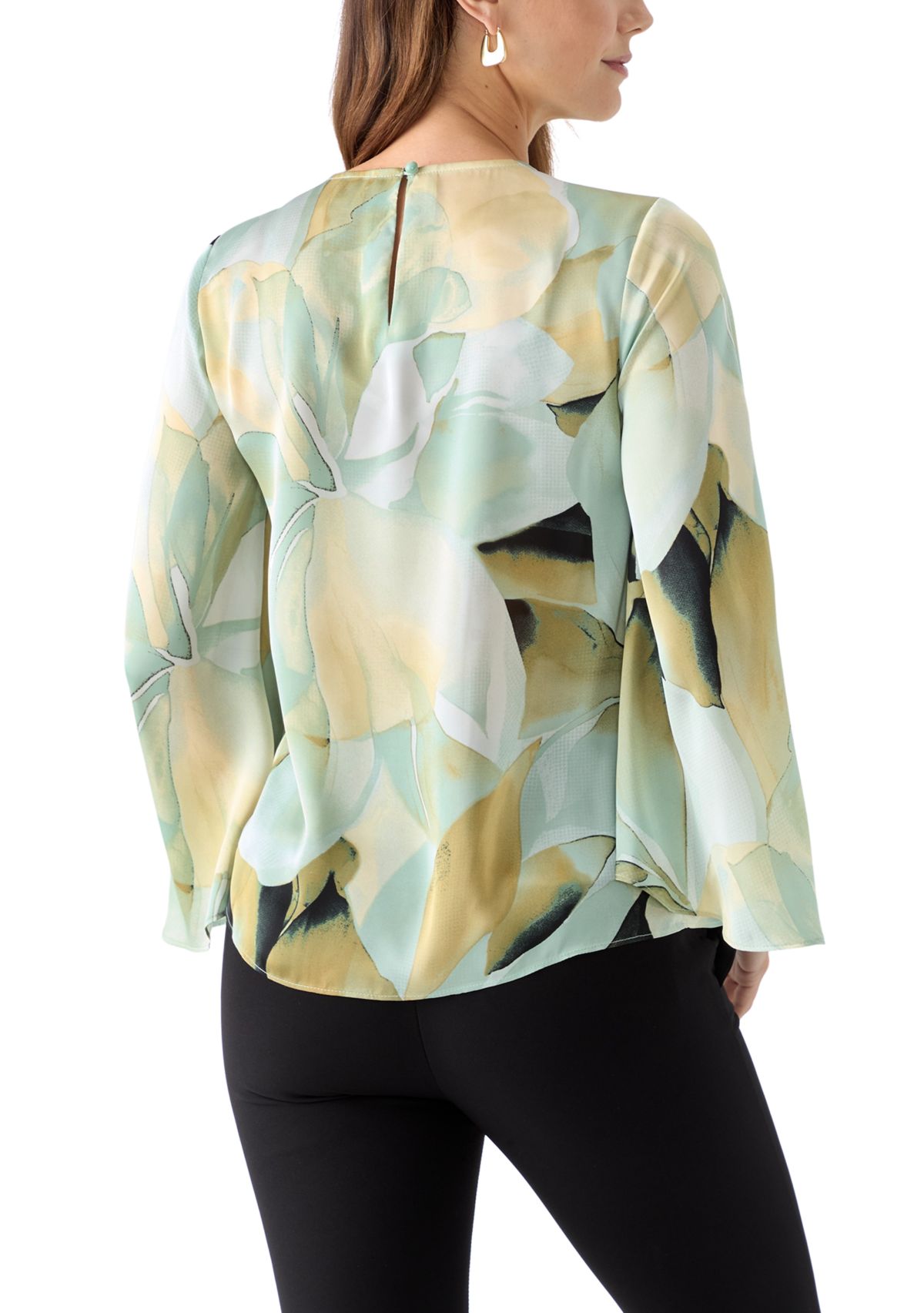 Womens Printed Flare Sleeve Blouse