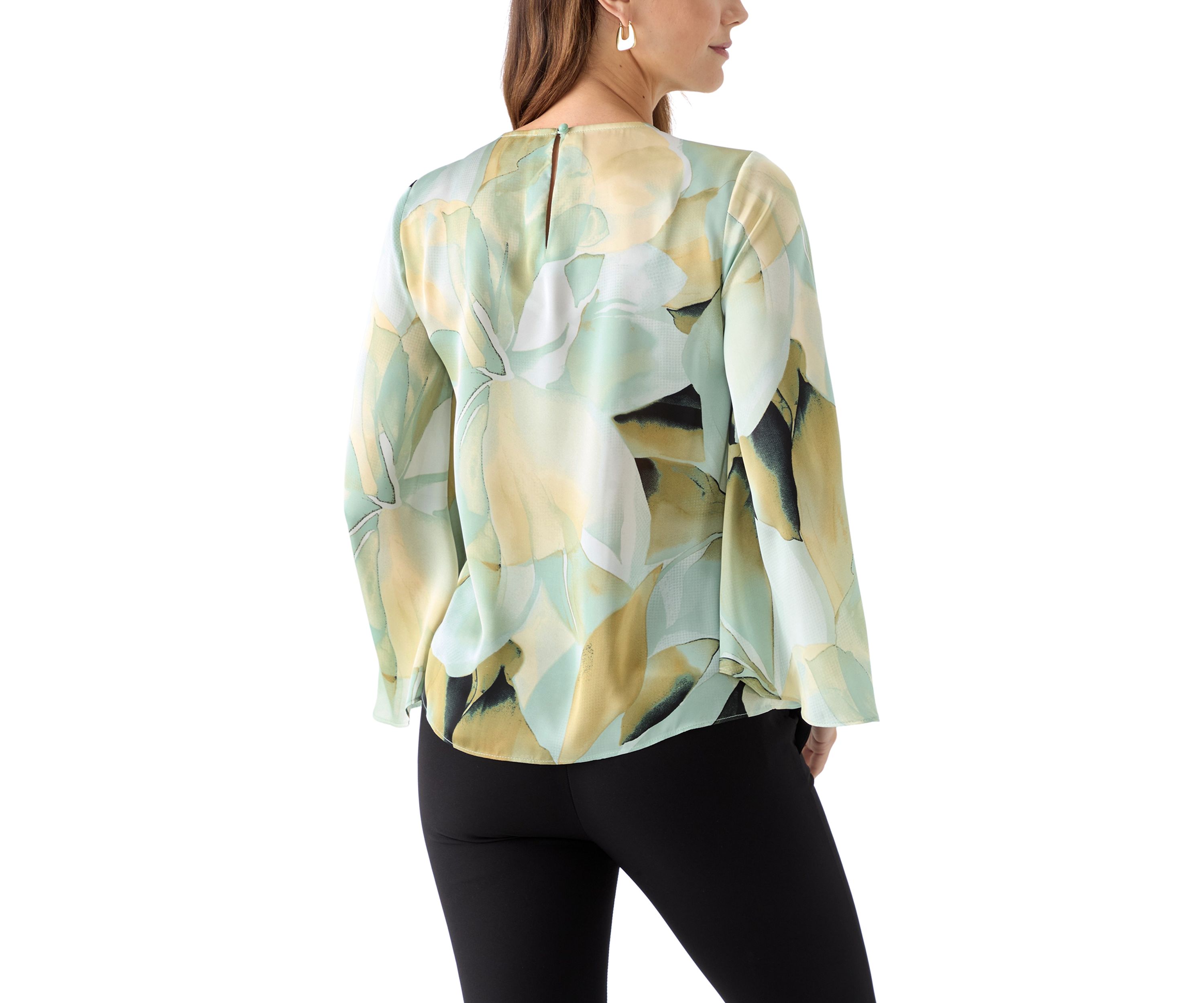 Womens Printed Flare Sleeve Blouse