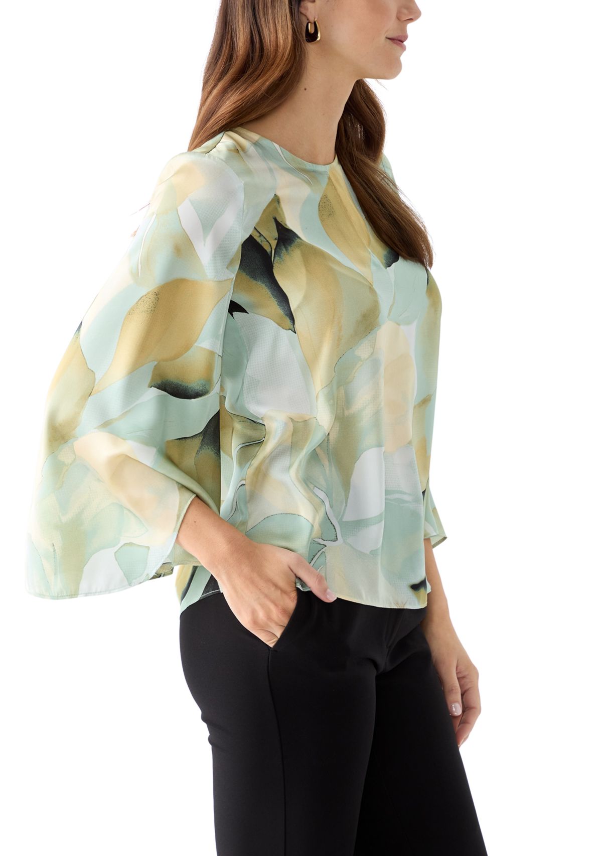 Womens Printed Flare Sleeve Blouse