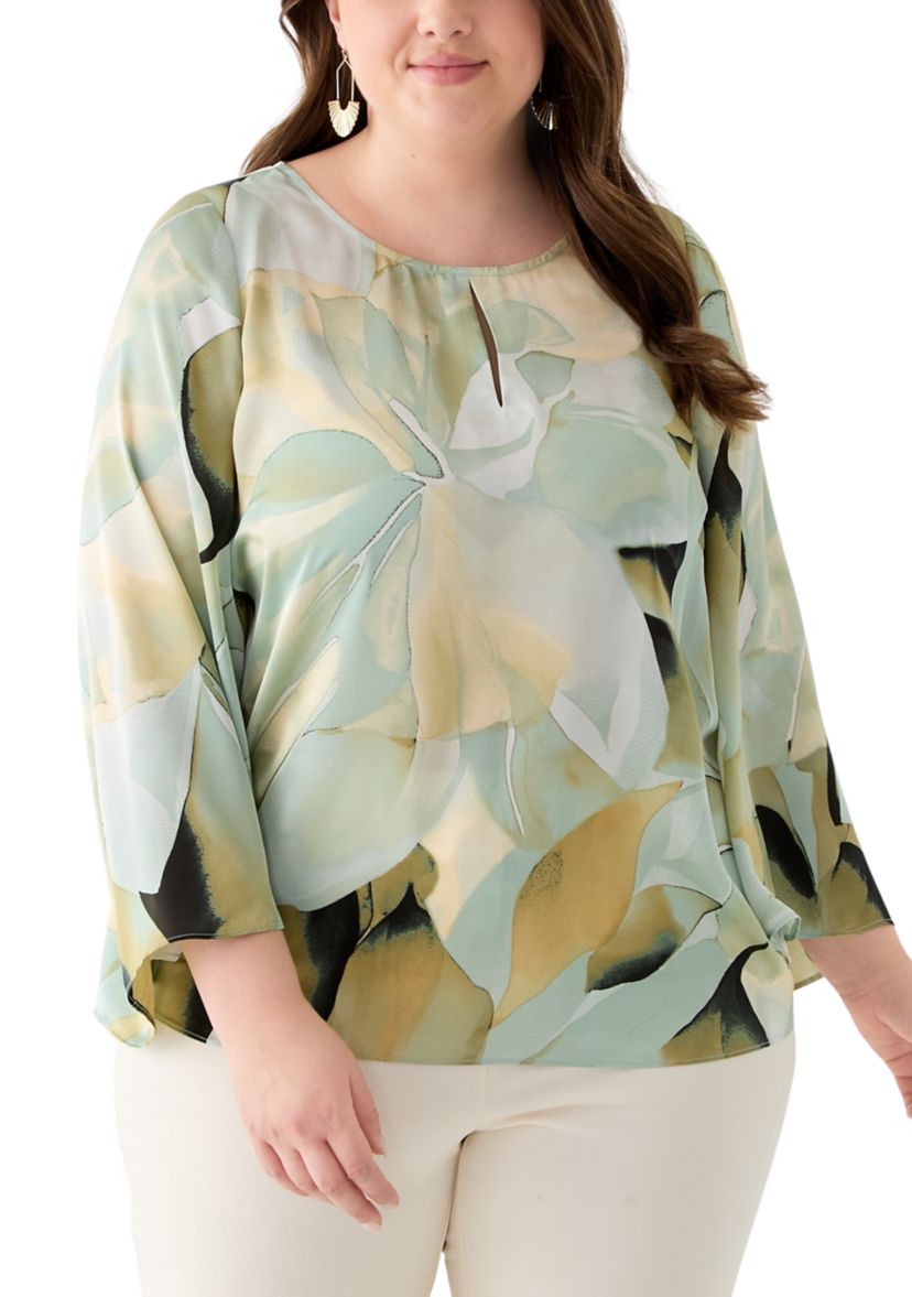 Plus Size Satin Keyhole Blouse
