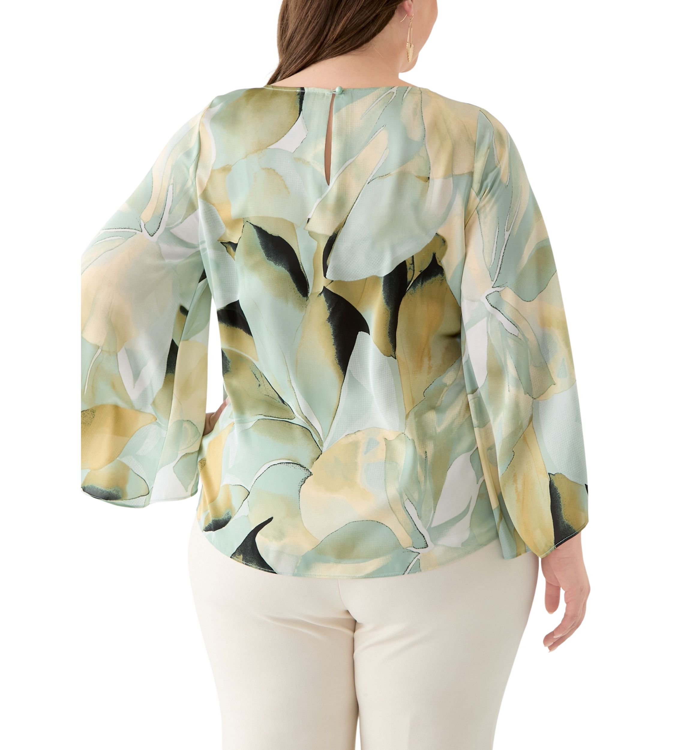 Plus Size Satin Keyhole Blouse