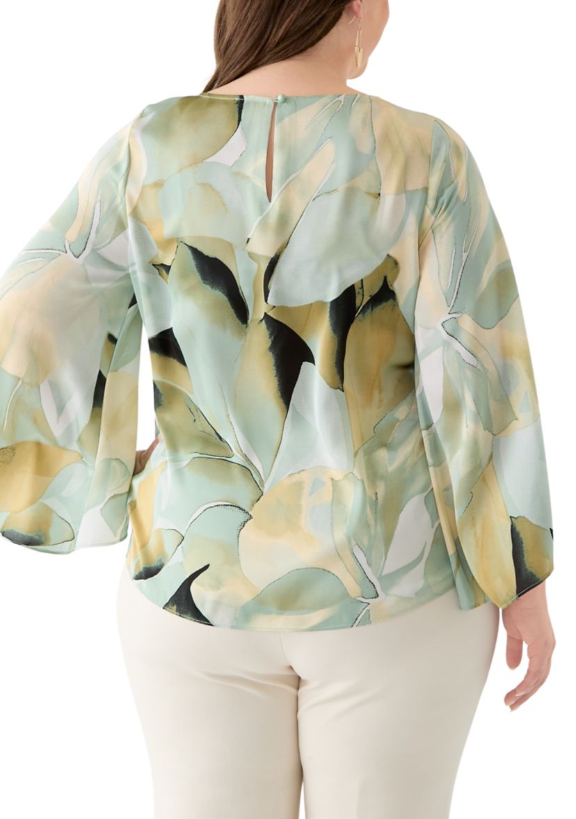 Plus Size Satin Keyhole Blouse