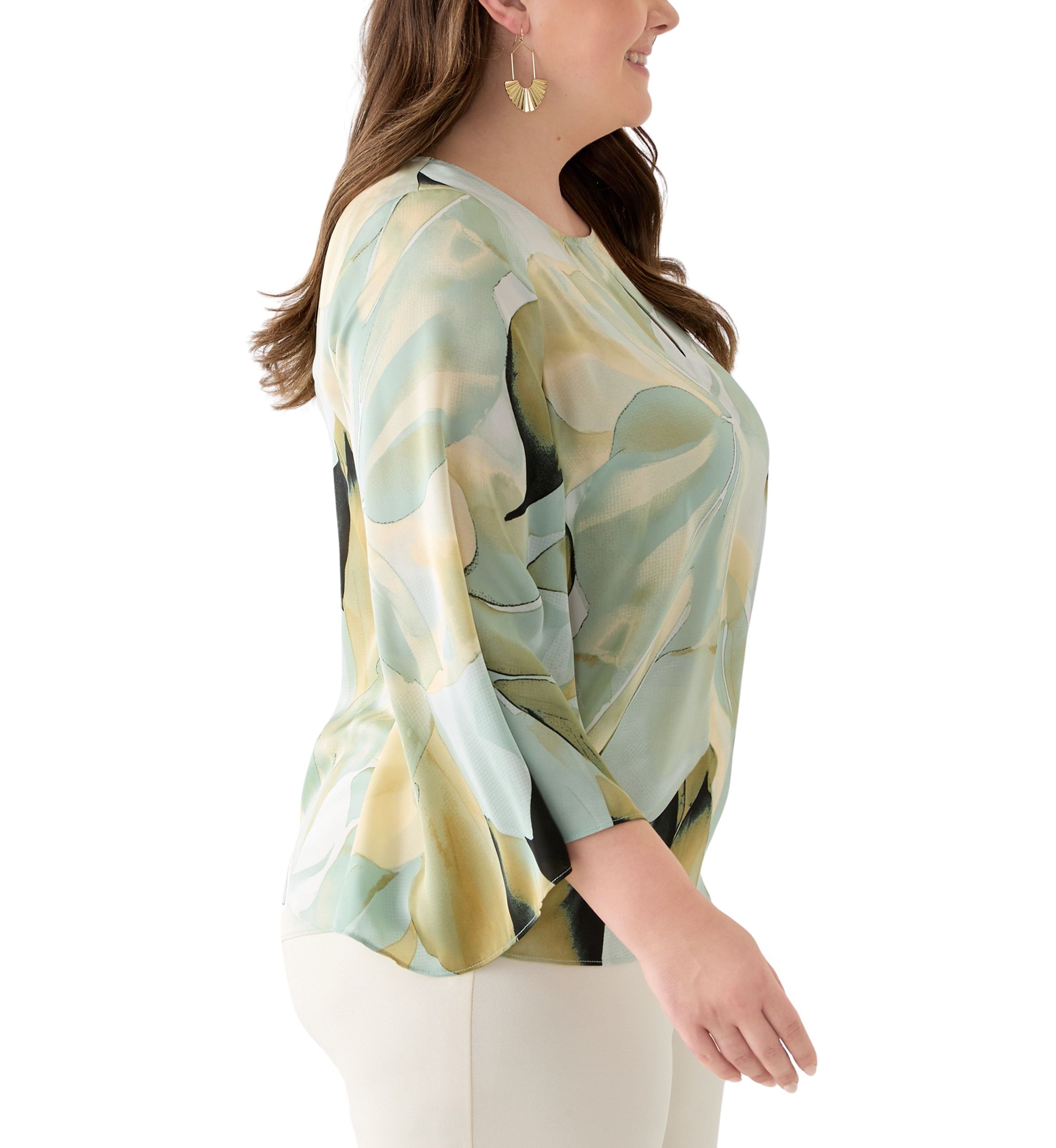 Plus Size Satin Keyhole Blouse