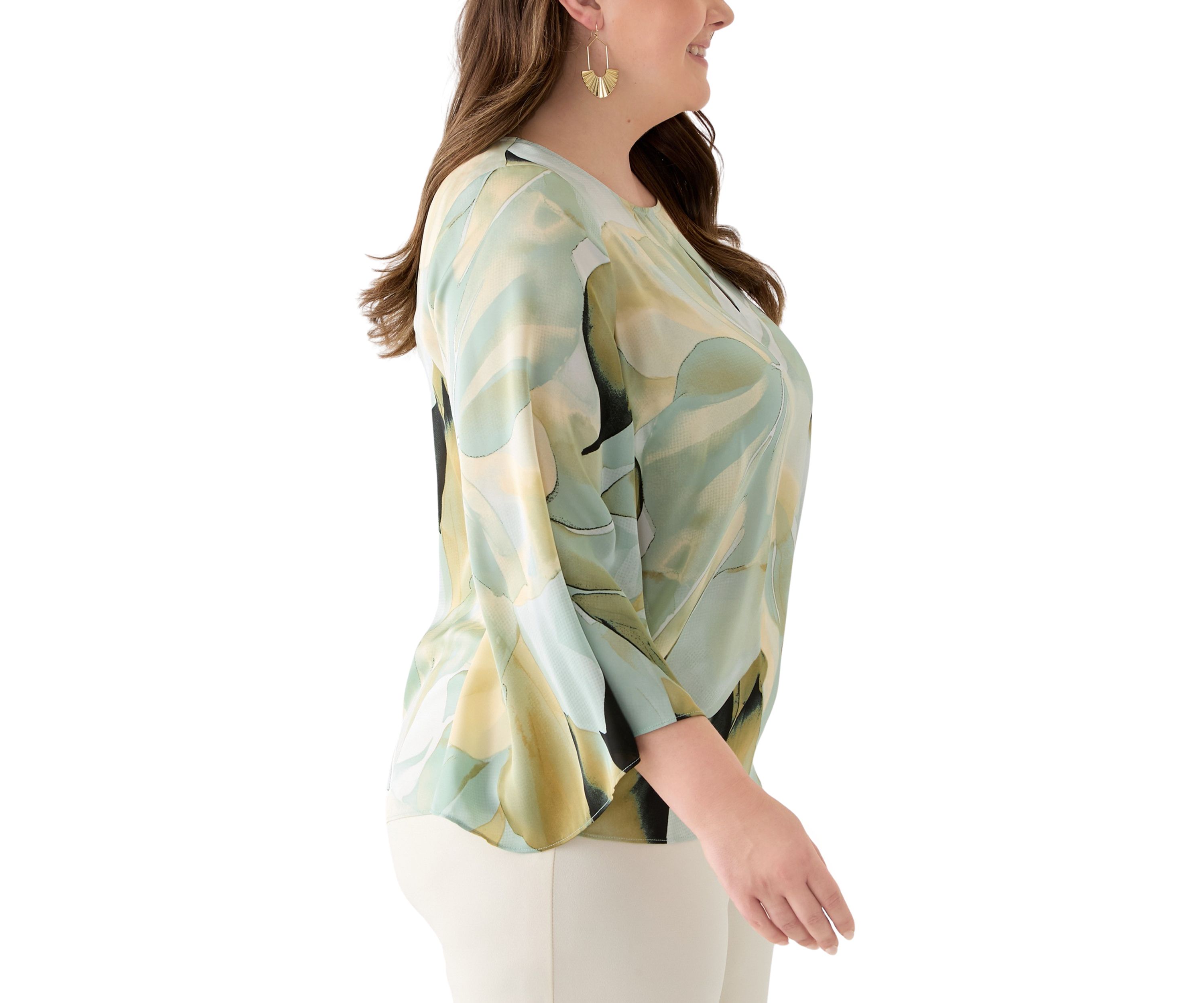 Plus Size Satin Keyhole Blouse
