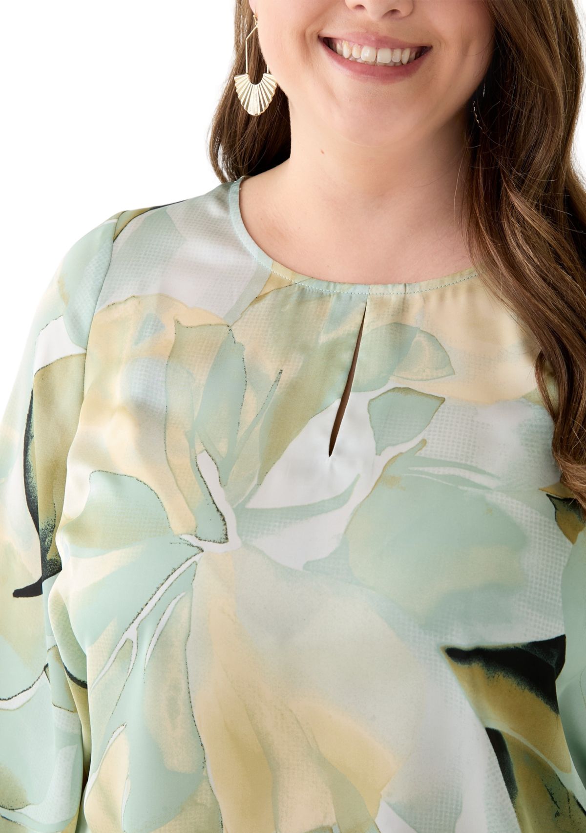 Plus Size Satin Keyhole Blouse