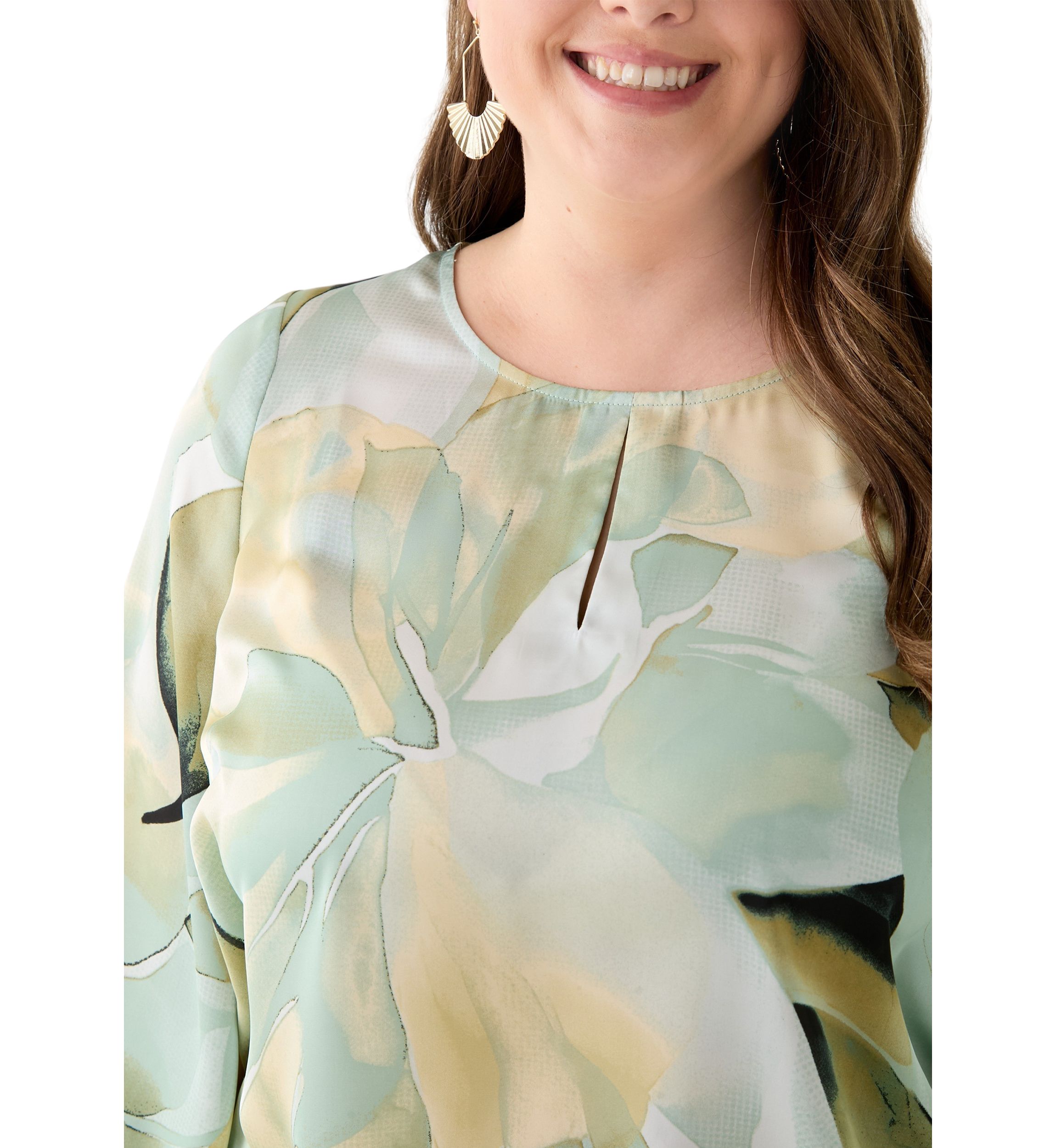 Plus Size Satin Keyhole Blouse