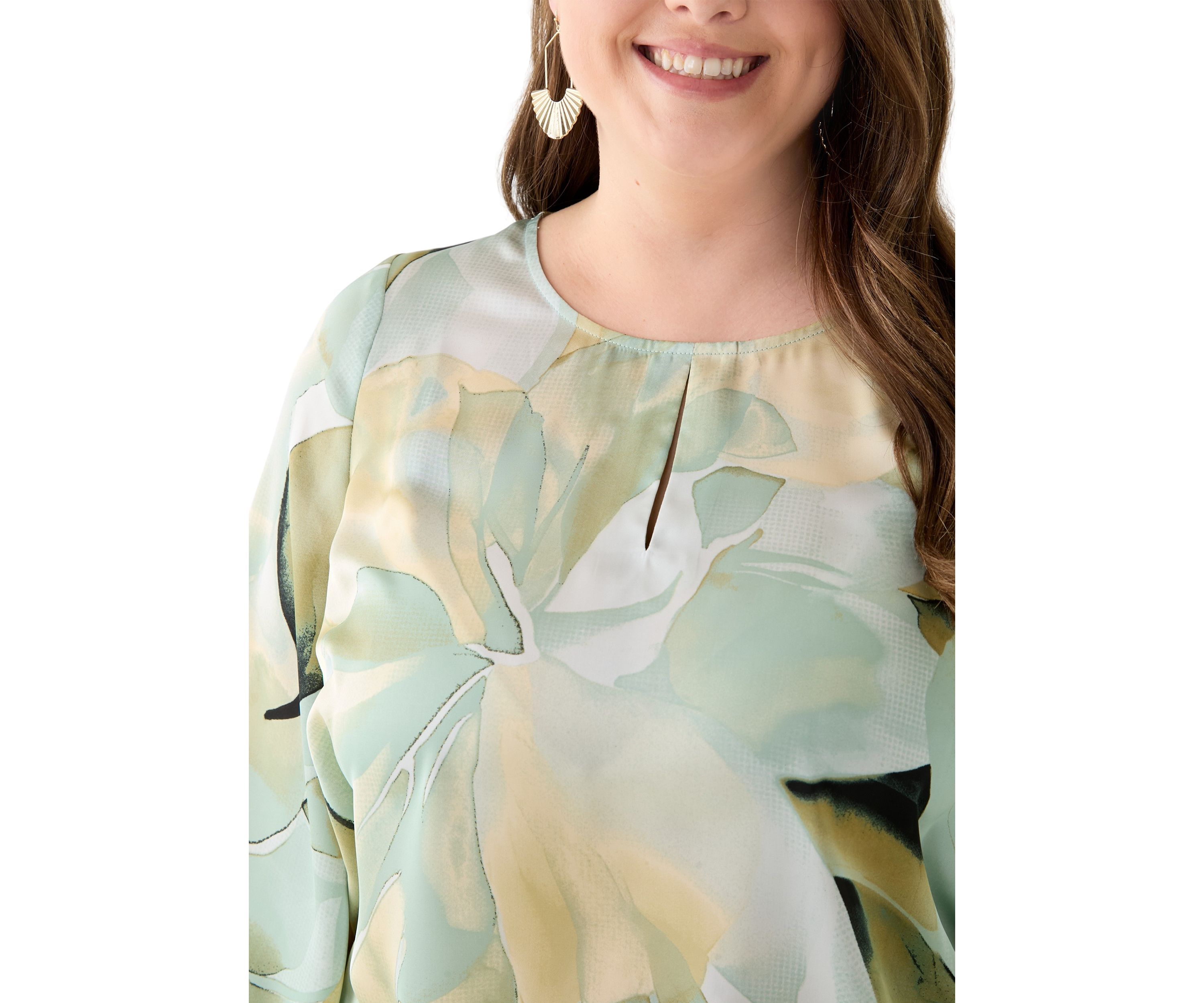 Plus Size Satin Keyhole Blouse