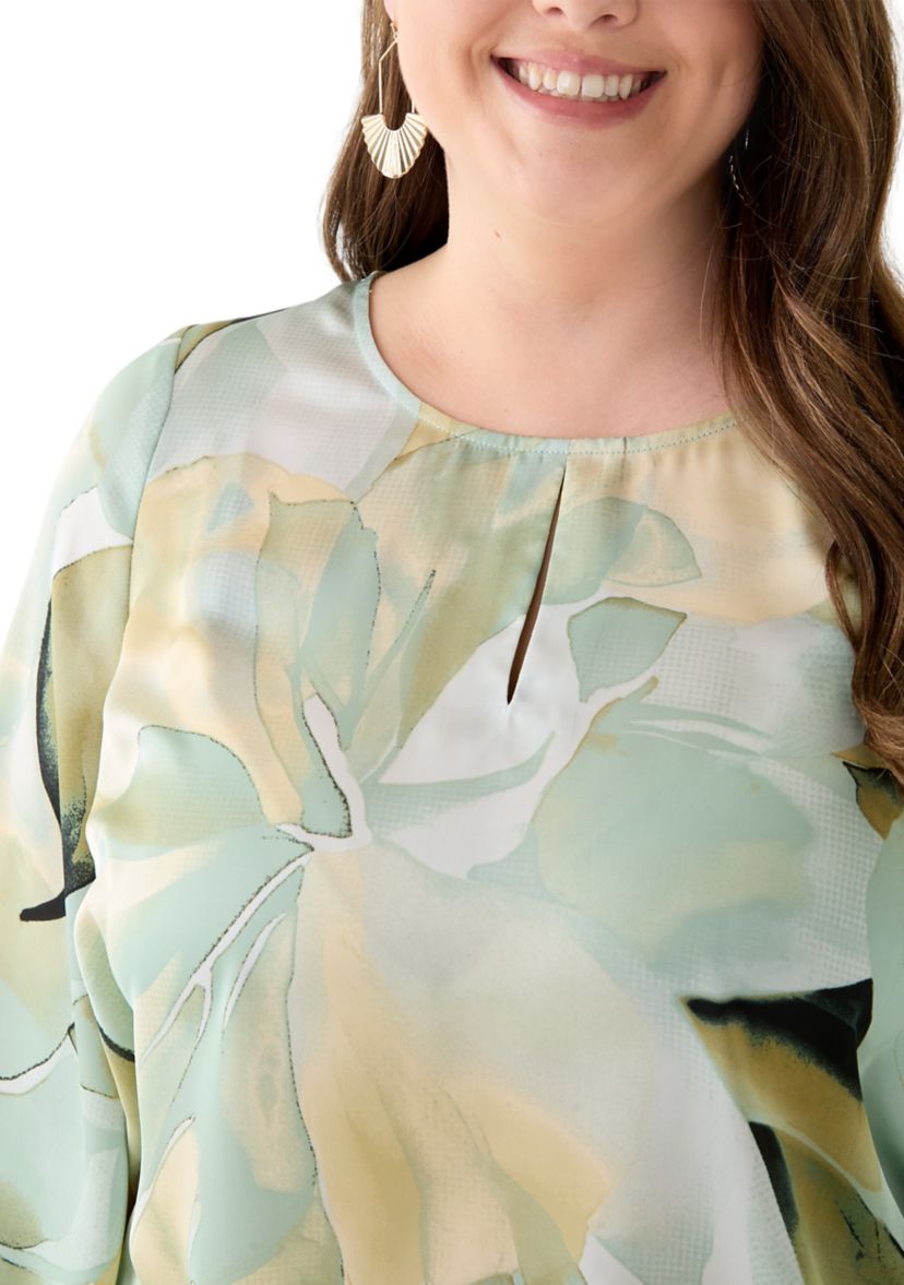 Plus Size Satin Keyhole Blouse