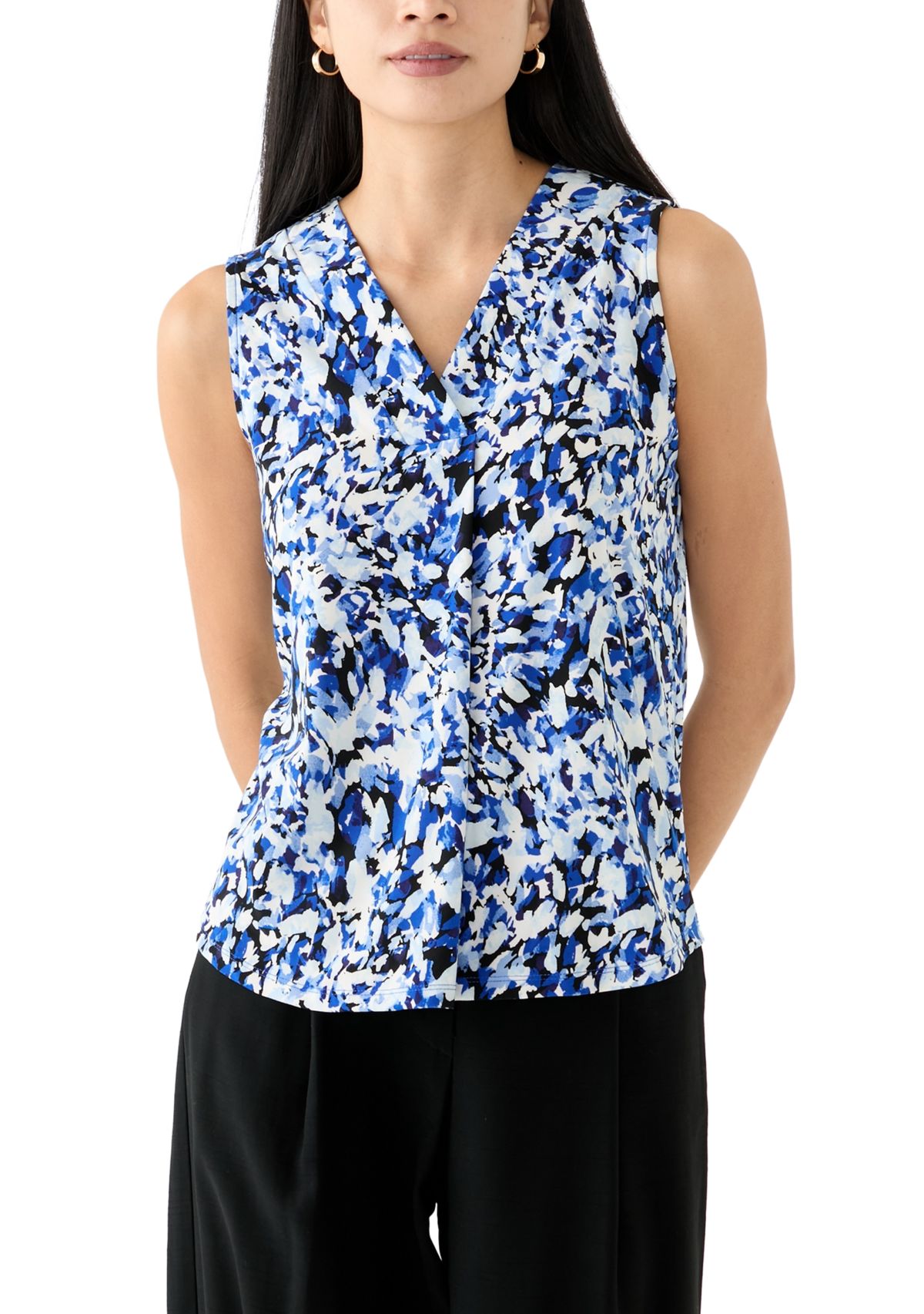 Petite Pleat Front Printed Blouse