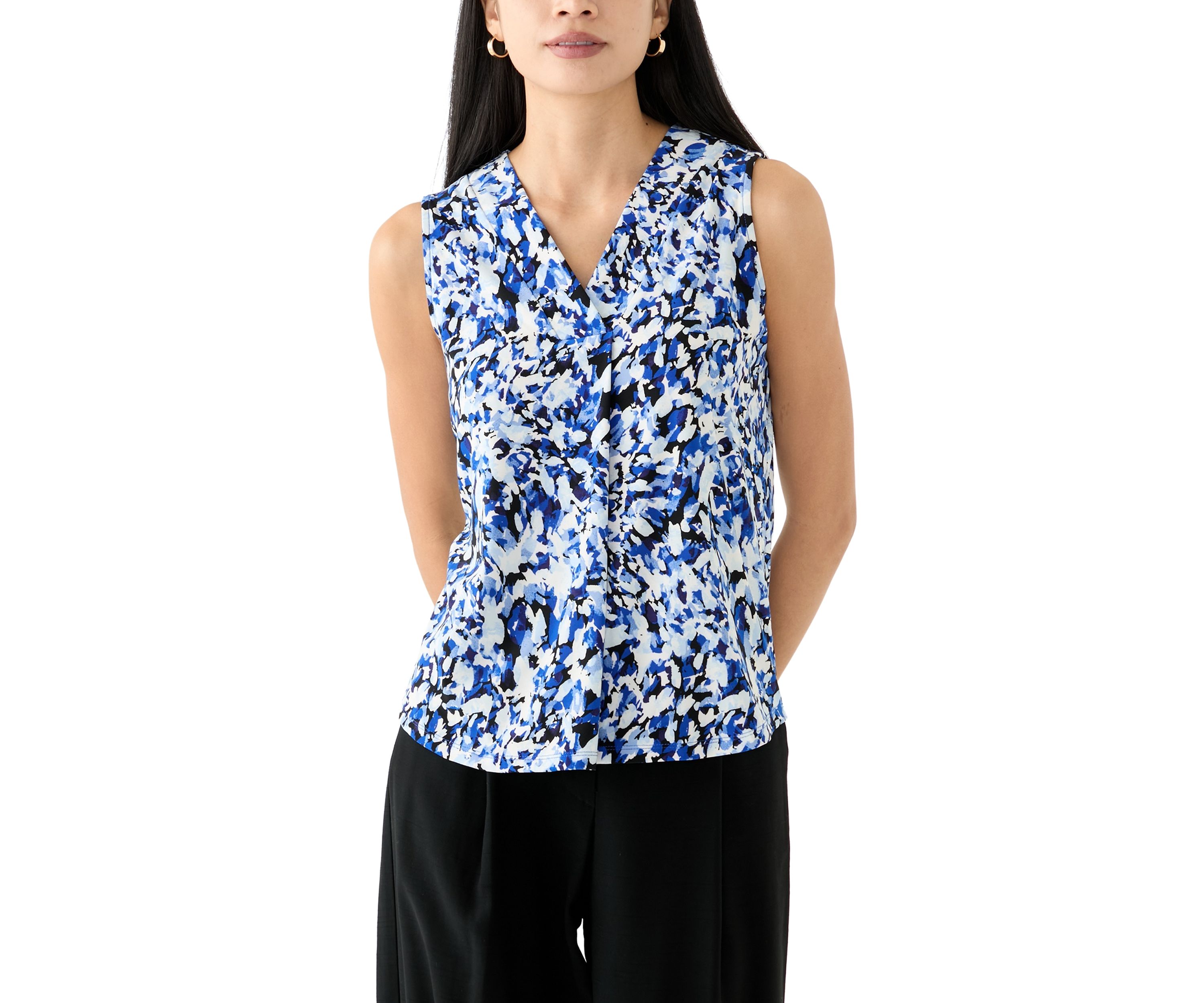 Petite Pleat Front Printed Blouse