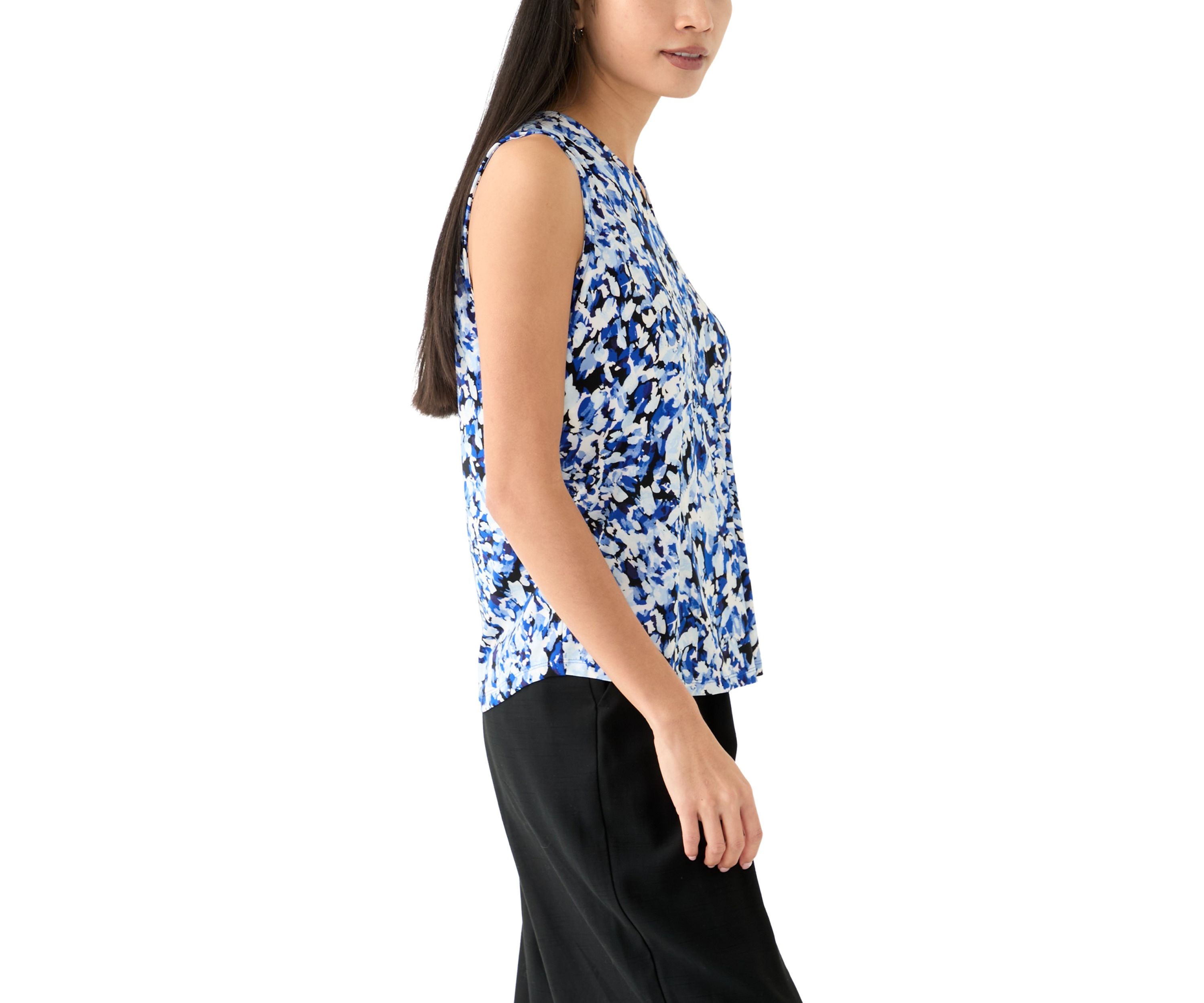 Petite Pleat Front Printed Blouse