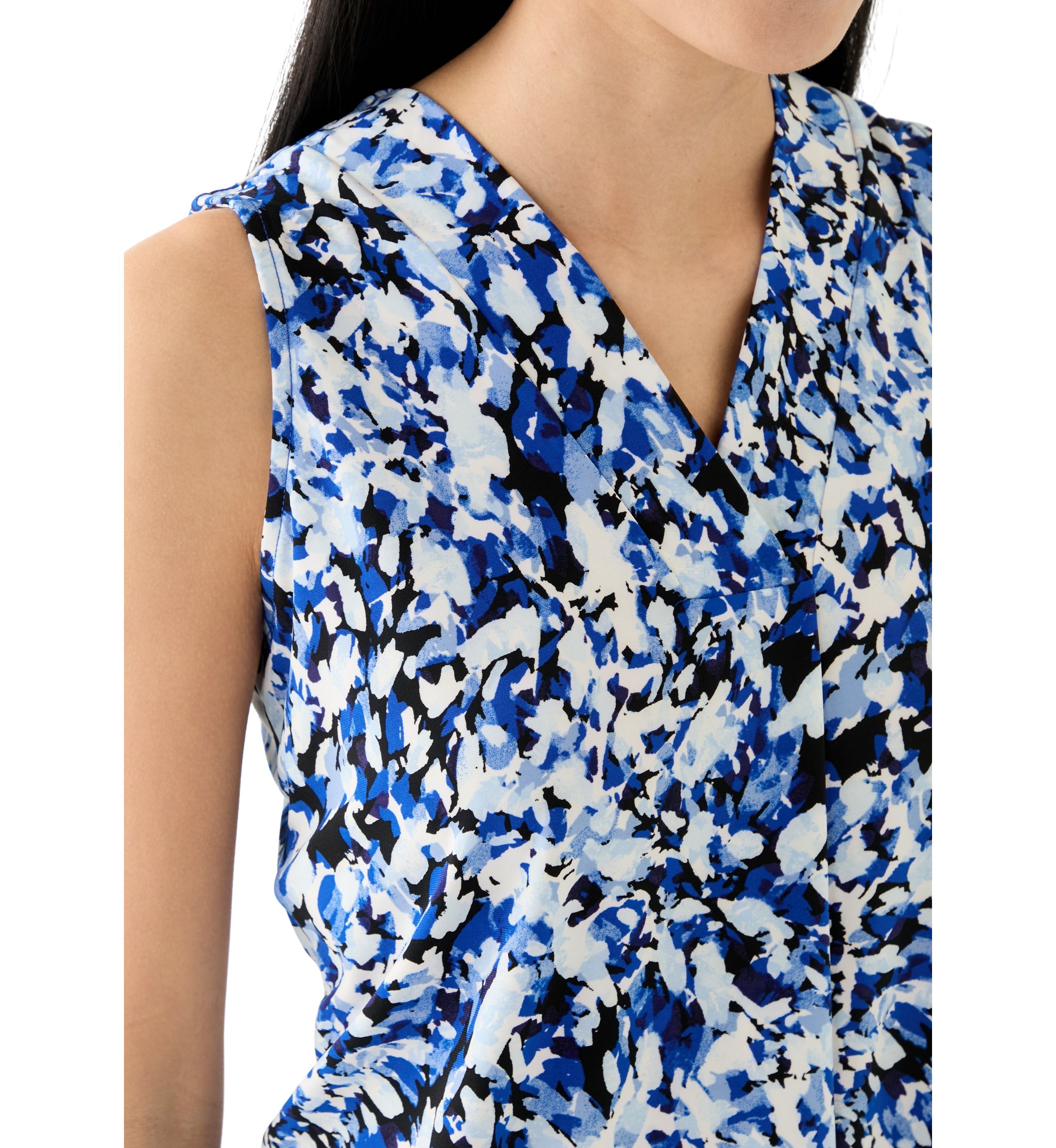 Petite Pleat Front Printed Blouse