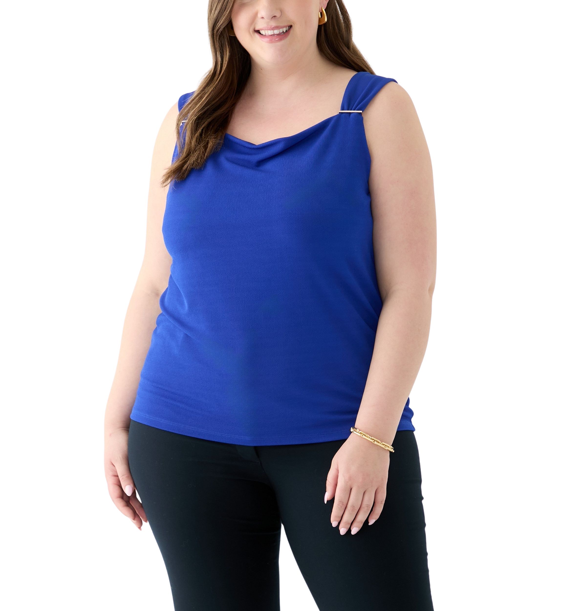 Plus Size Shirred Strap Cowl Neck Cami 